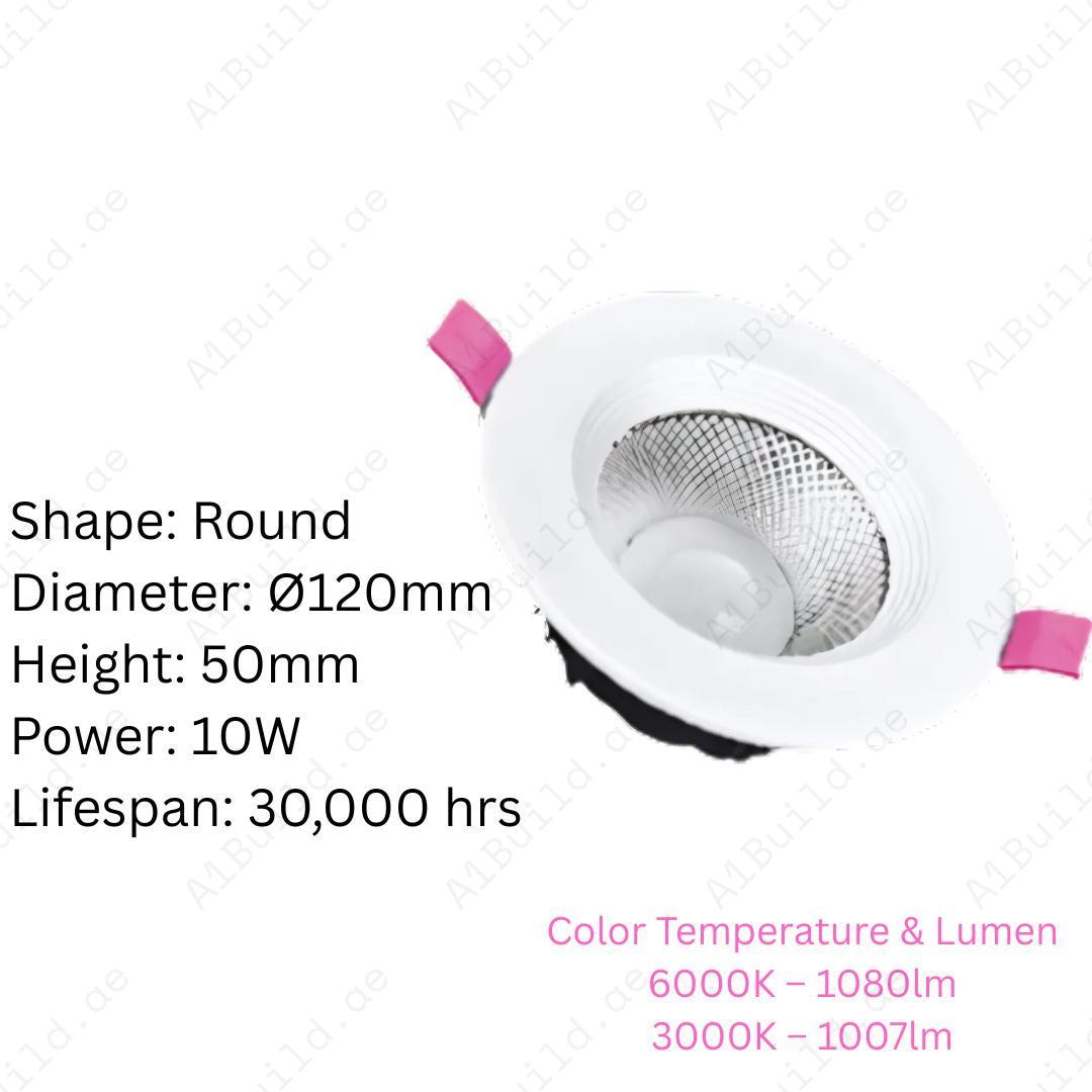 10W LED Downlight with Bridgelux LED delivers up to 1080lm brightness, 30,000hrs lifespan, 80% energy savings. Available in 6000K & 3000K.
