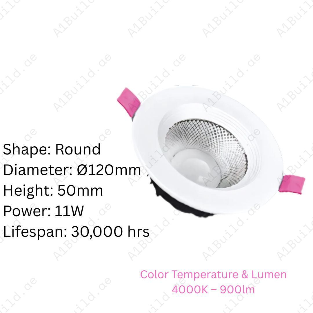 11W LED Downlight with Bridgelux LED, 900lm output, 30,000hrs lifespan & 80% energy saving. Neutral white 4000K light, ideal for indoor applications.