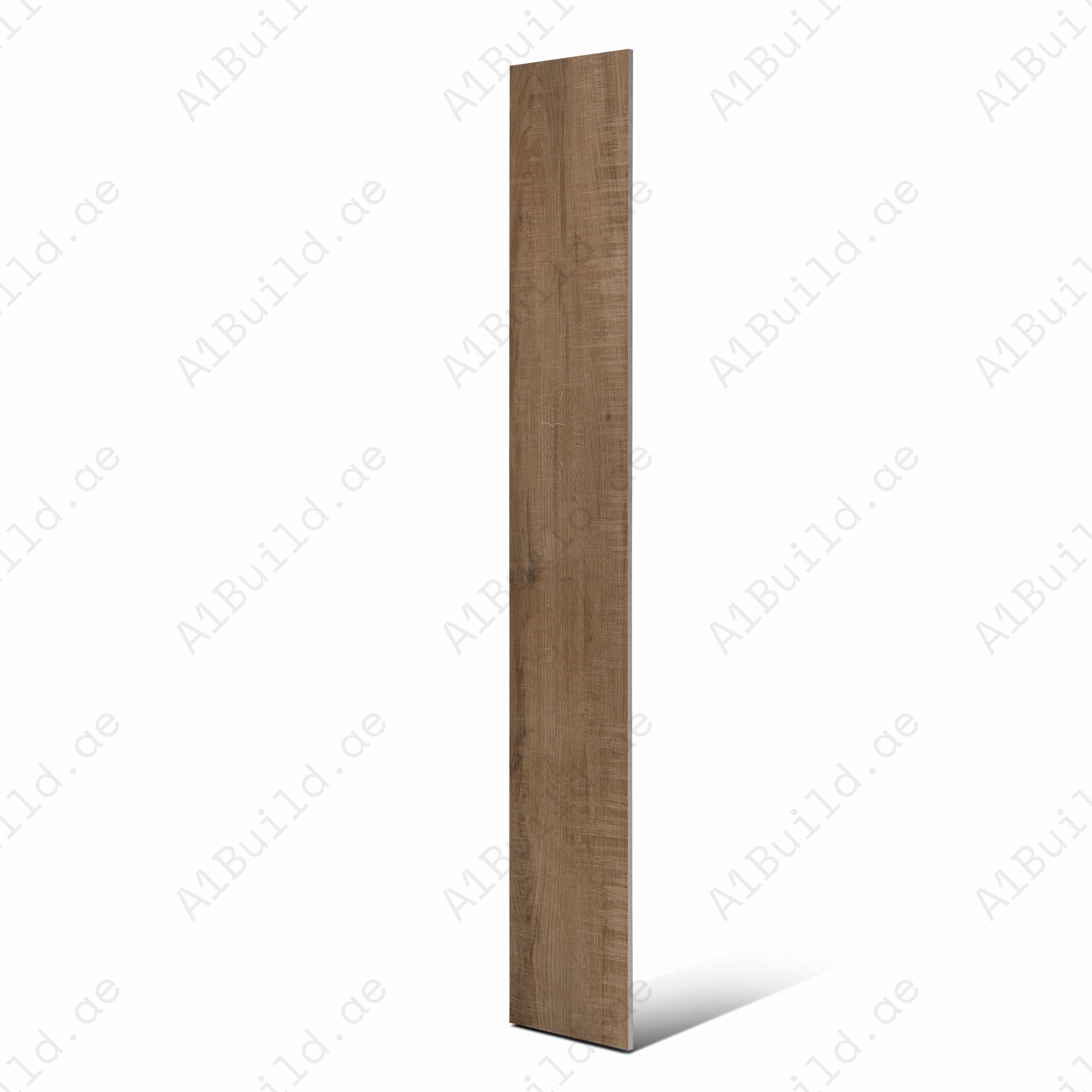 Warm tan-brown wood effect porcelain tile ideal for cozy UAE interiors