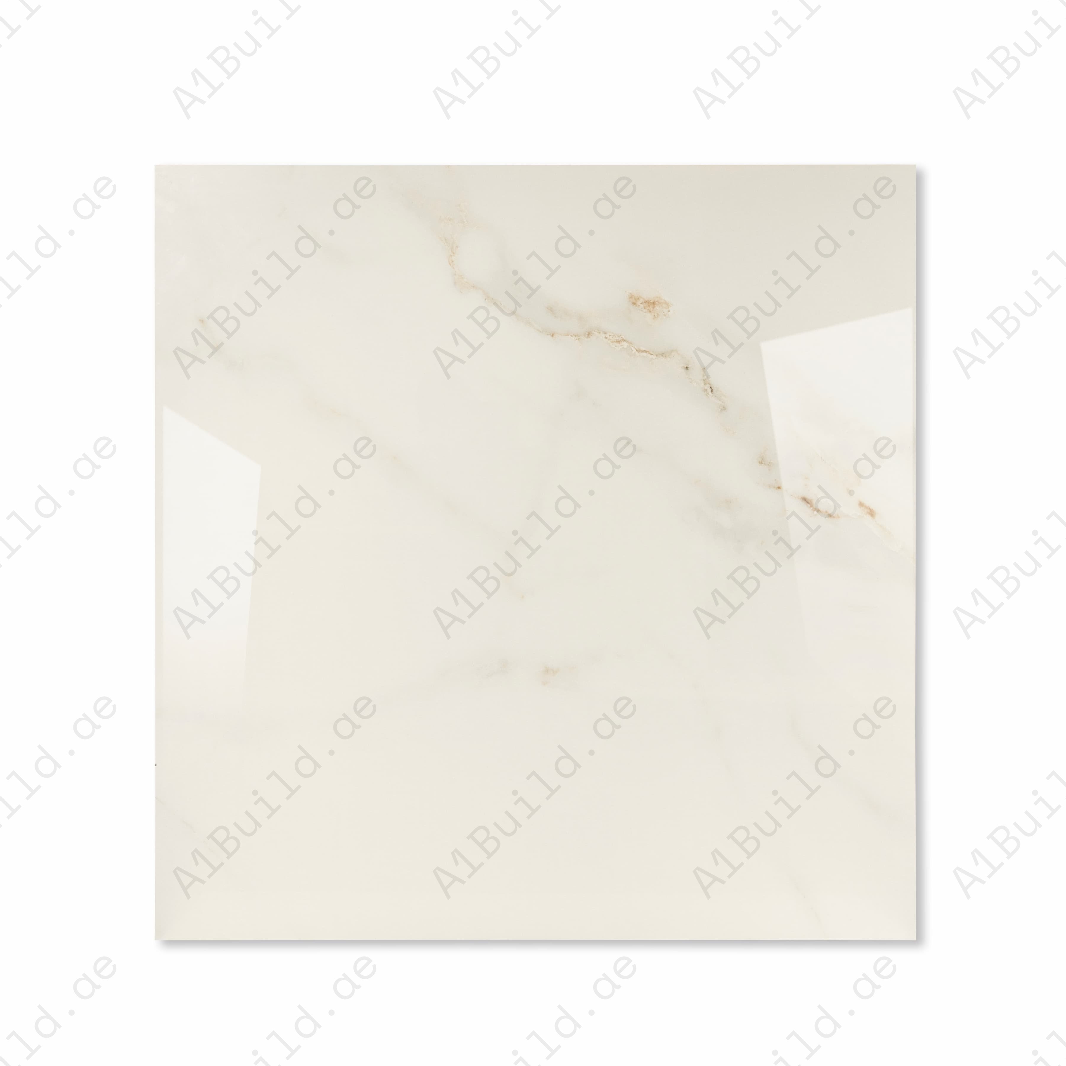 Top view of Cecelia Gold ivory marble-effect porcelain tile with delicate gold veining and glossy finish