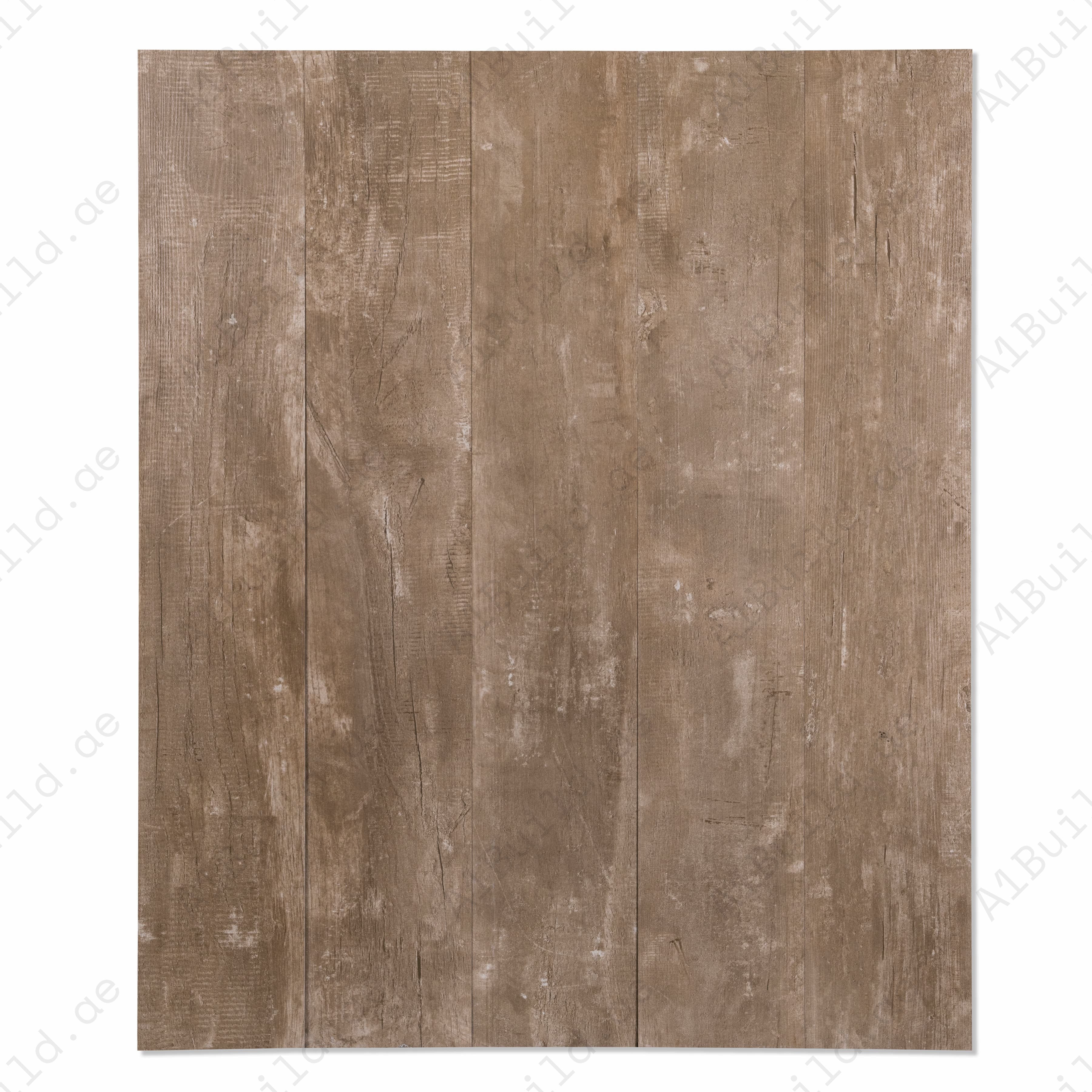 Close-up view of Speria Smoke plank tile showing weathered wood grain and patina
