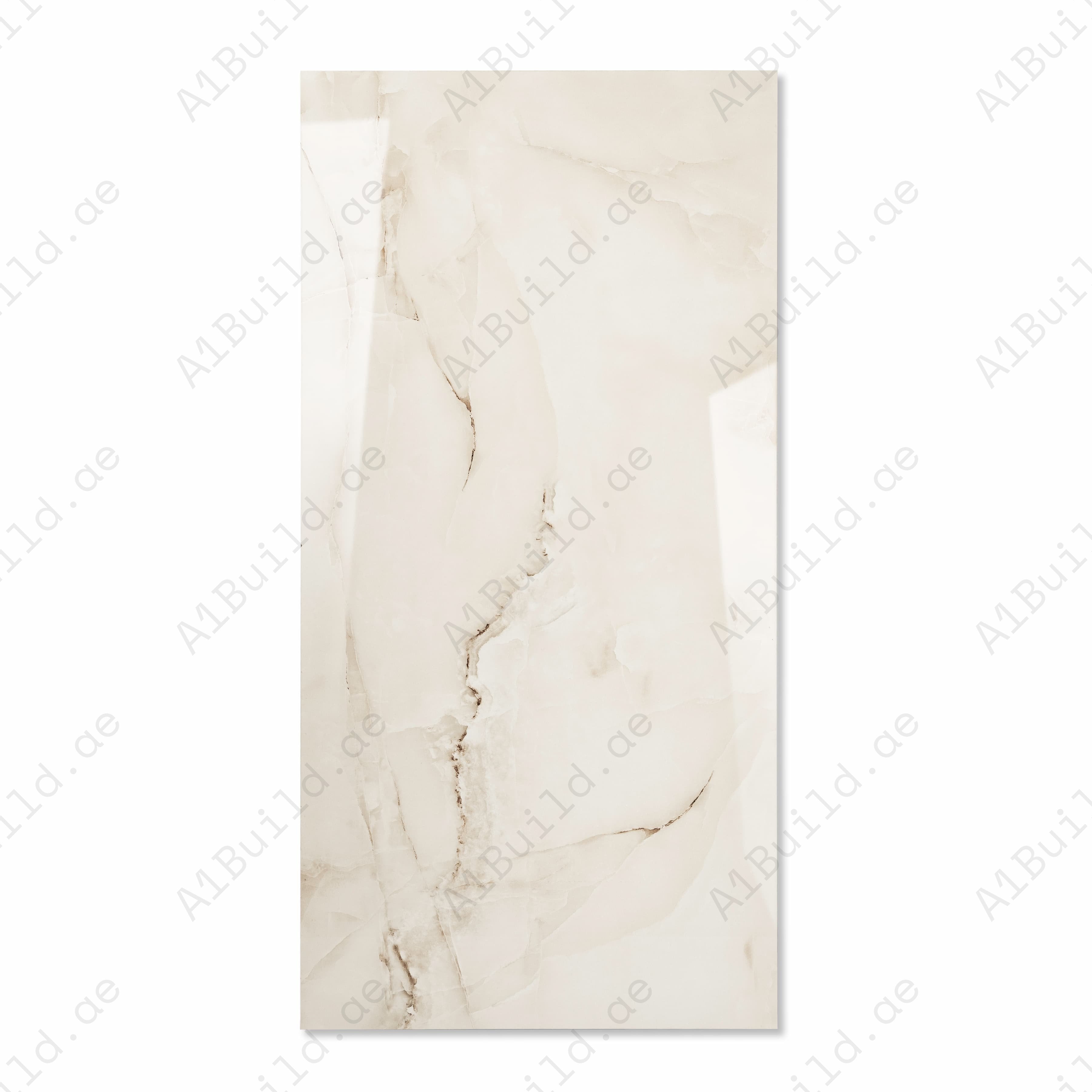 Anti Sky Cream Glossy Porcelain Tile 60x120cm | Soft Flowing Onyx Marble Look | Large Format Luxury Floor & Wall Tile UAE