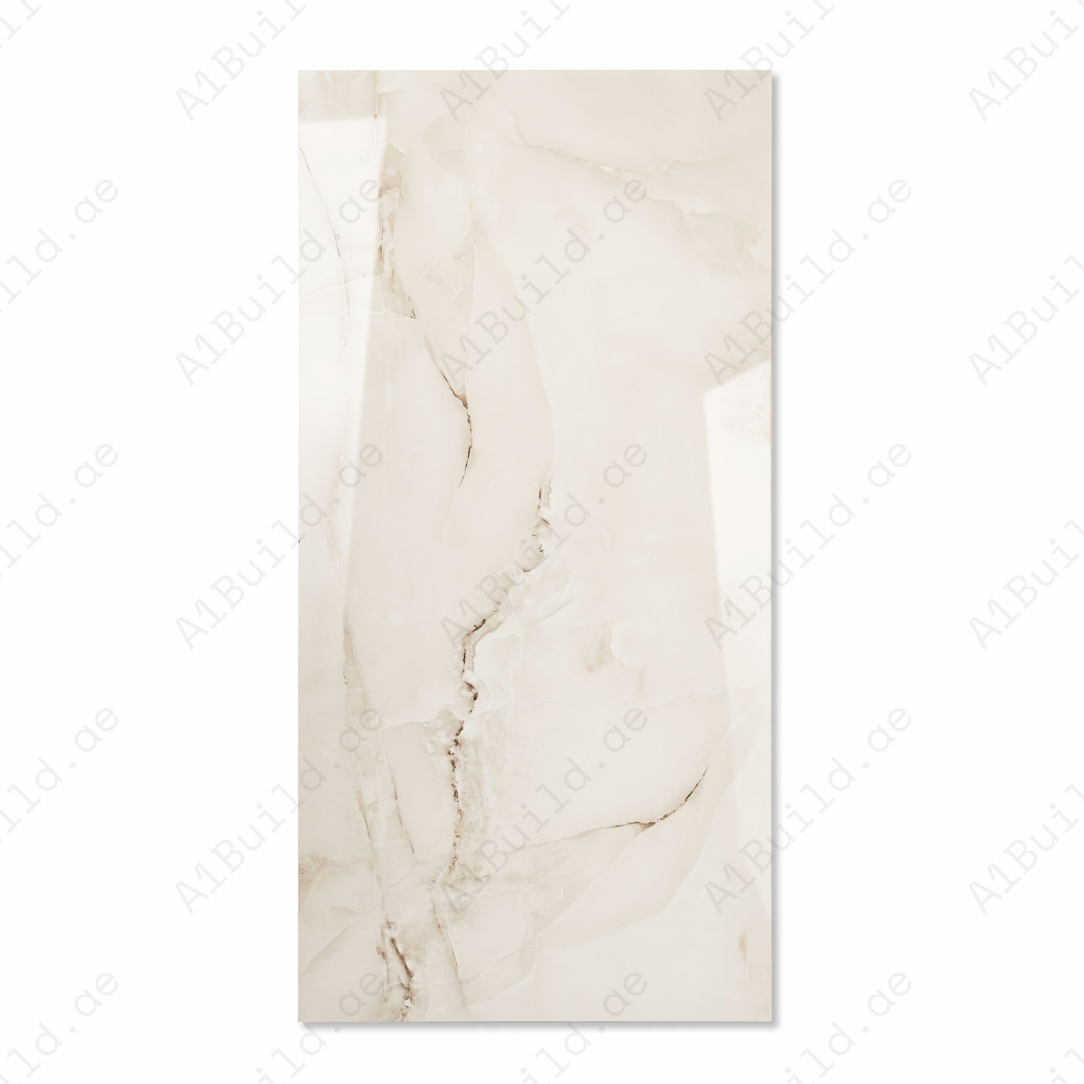 Anti Sky Cream Glossy Porcelain Tile 60x120cm | Soft Flowing Onyx Marble Look | Large Format Luxury Floor & Wall Tile UAE