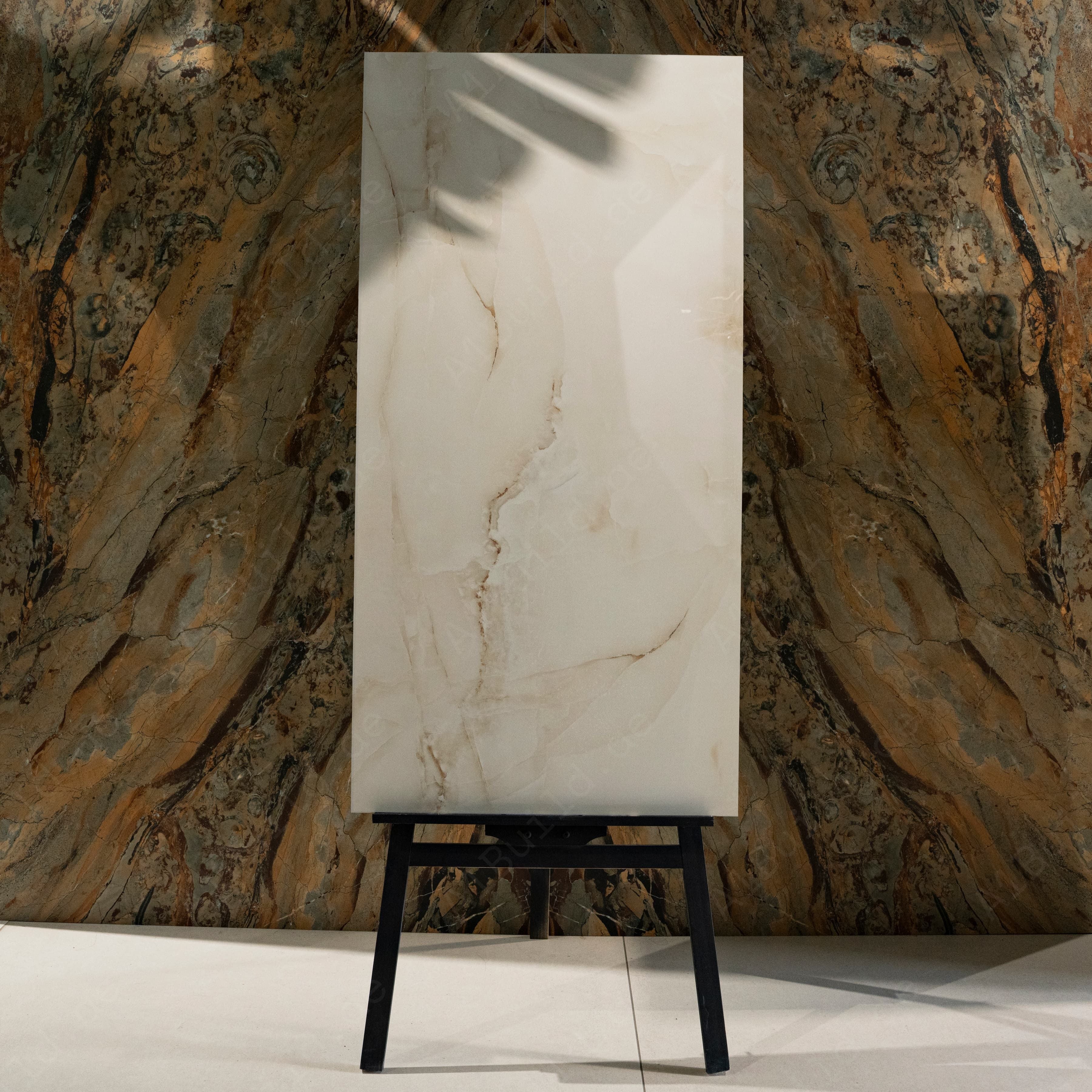 Anti Sky Cream Glossy Porcelain Tile 60x120cm | Soft Flowing Onyx Marble Look | Large Format Luxury Floor & Wall Tile UAE