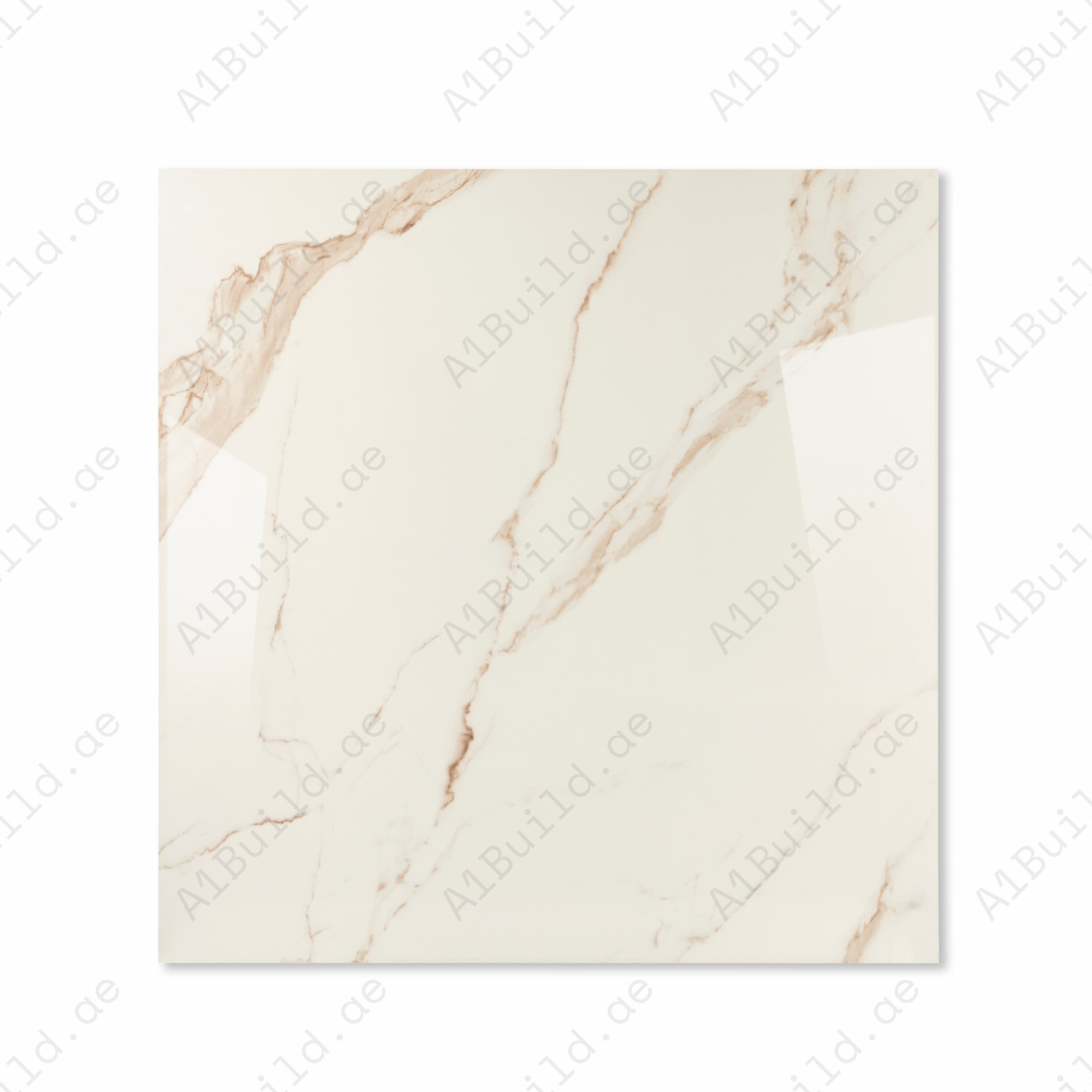 Top view of Grisia Pink ivory marble-effect porcelain tile with delicate rose and copper veining