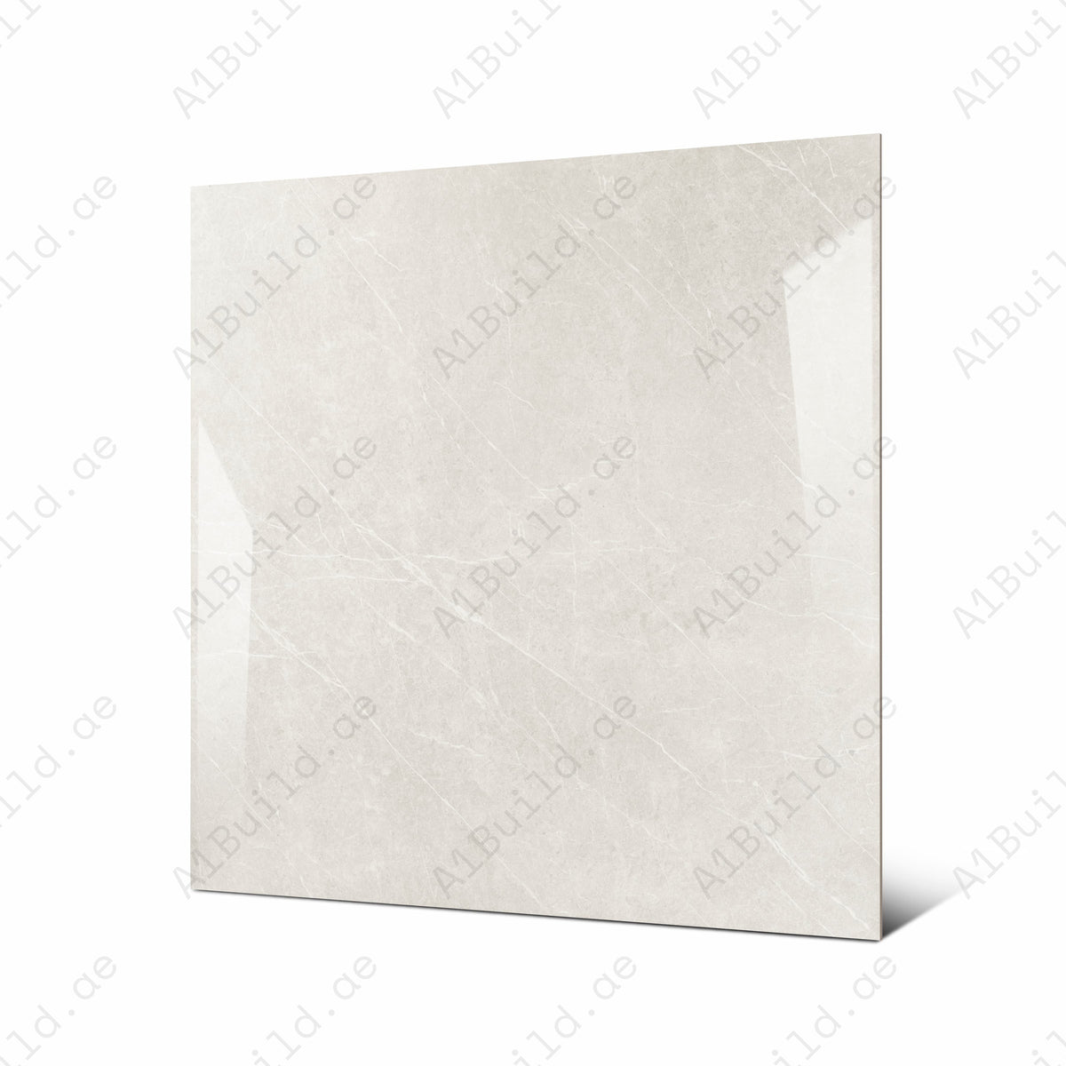 Angled view of 120x120cm greige stone look porcelain tile for luxury floor and wall applications