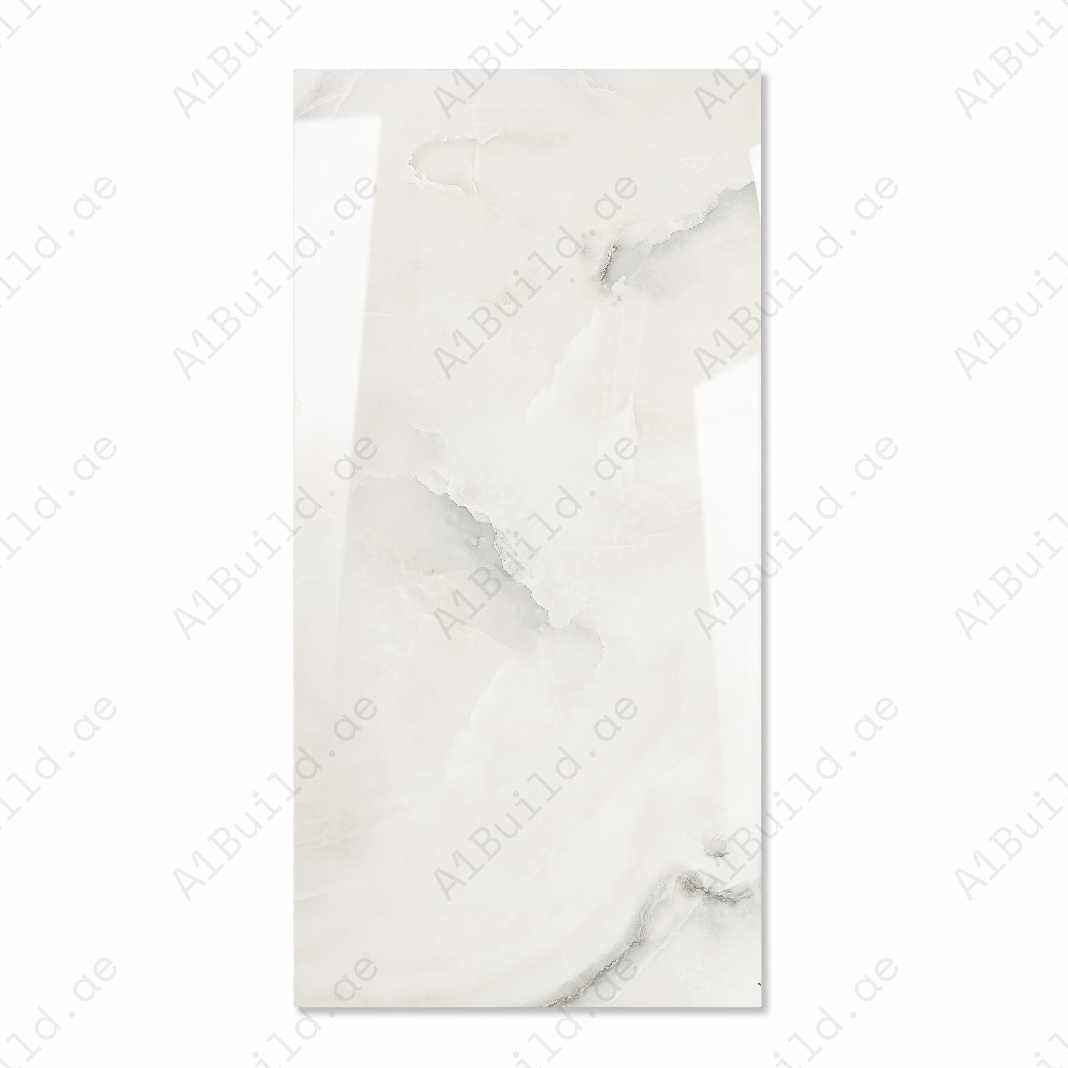 Noriko Bianco White Glossy Porcelain Tile 60x120cm | Ethereal Onyx Marble Look Large Format | Ultra-Luxury Floor & Wall Tile UAE