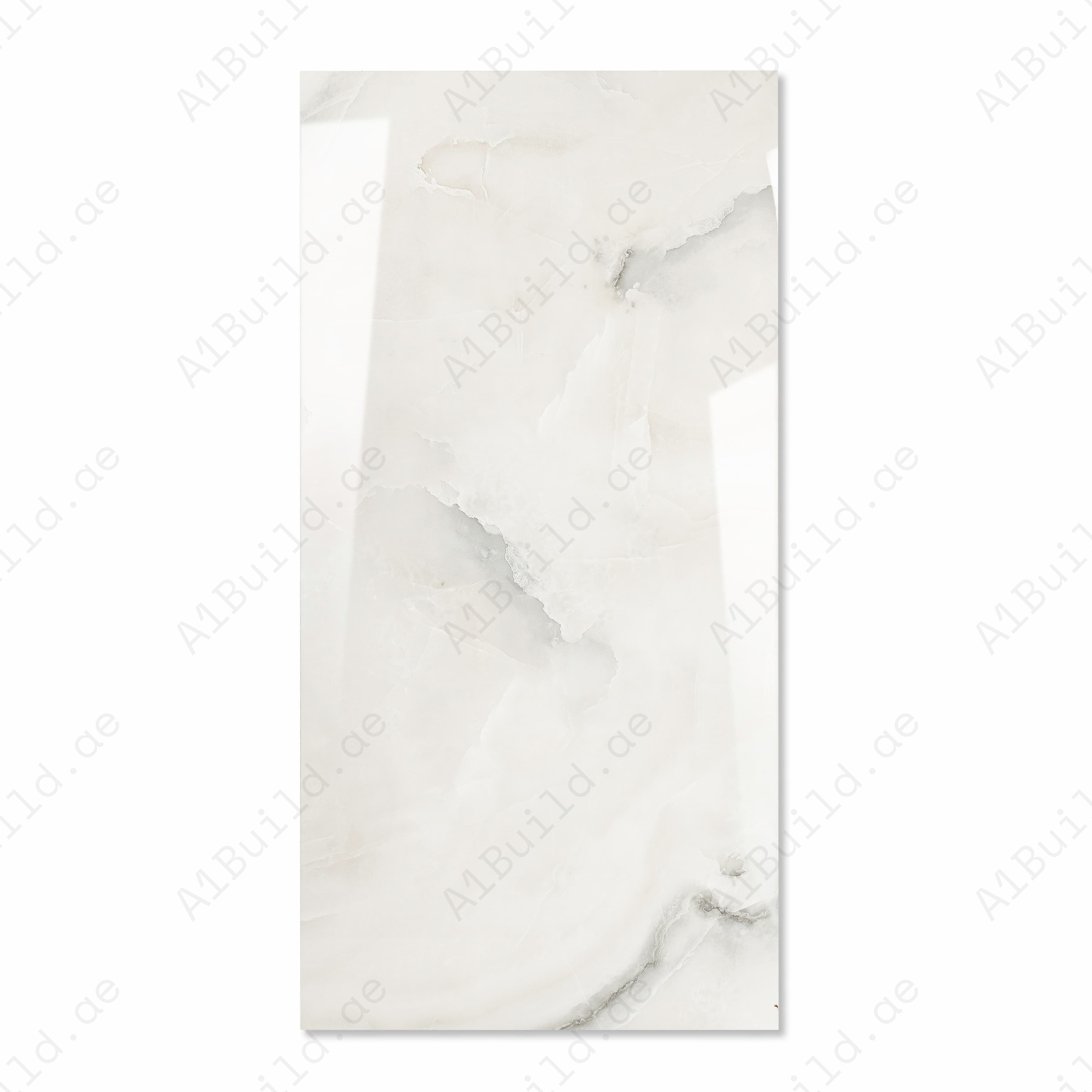 Noriko Bianco White Glossy Porcelain Tile 60x120cm | Ethereal Onyx Marble Look Large Format | Ultra-Luxury Floor & Wall Tile UAE