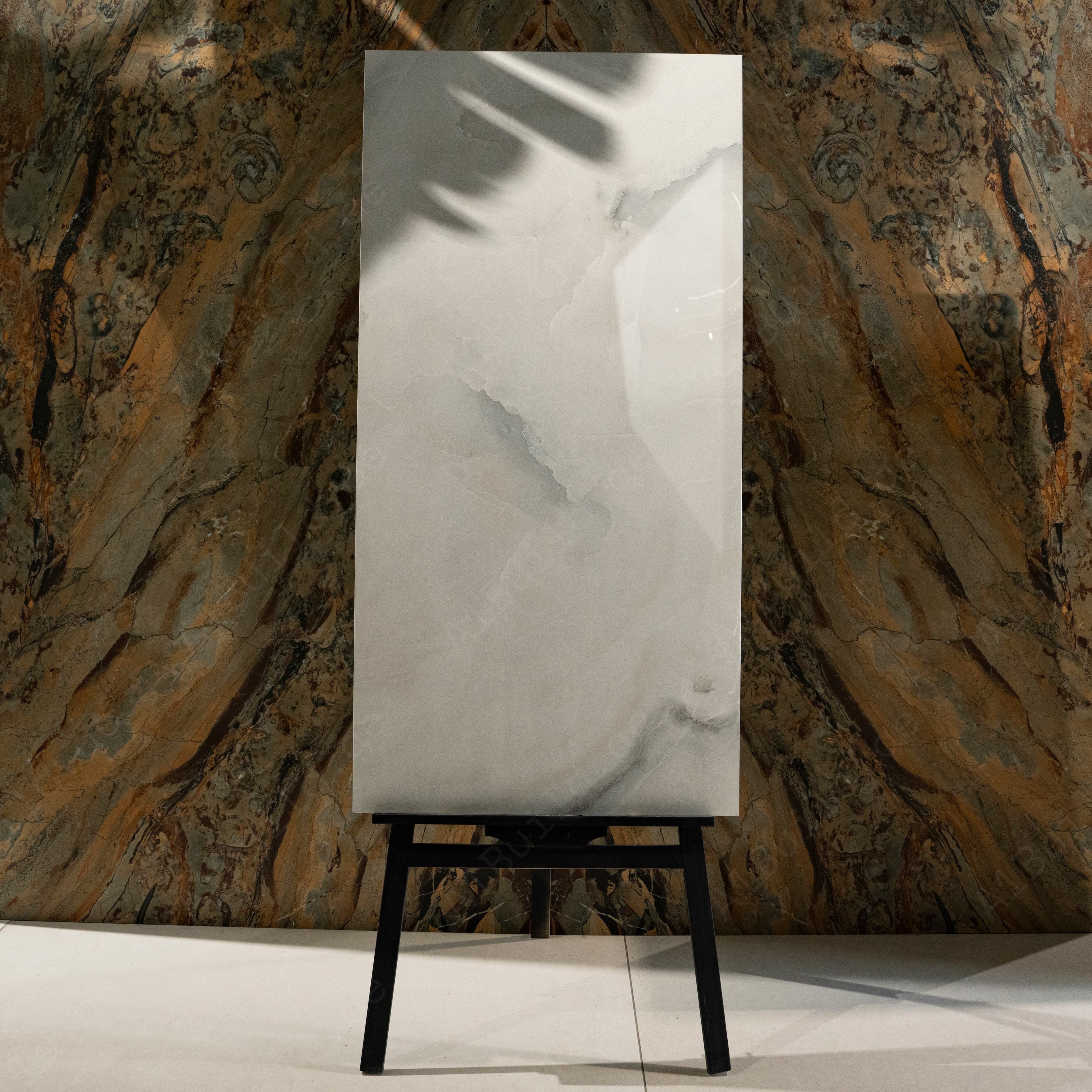 Noriko Bianco White Glossy Porcelain Tile 60x120cm | Ethereal Onyx Marble Look Large Format | Ultra-Luxury Floor & Wall Tile UAE
