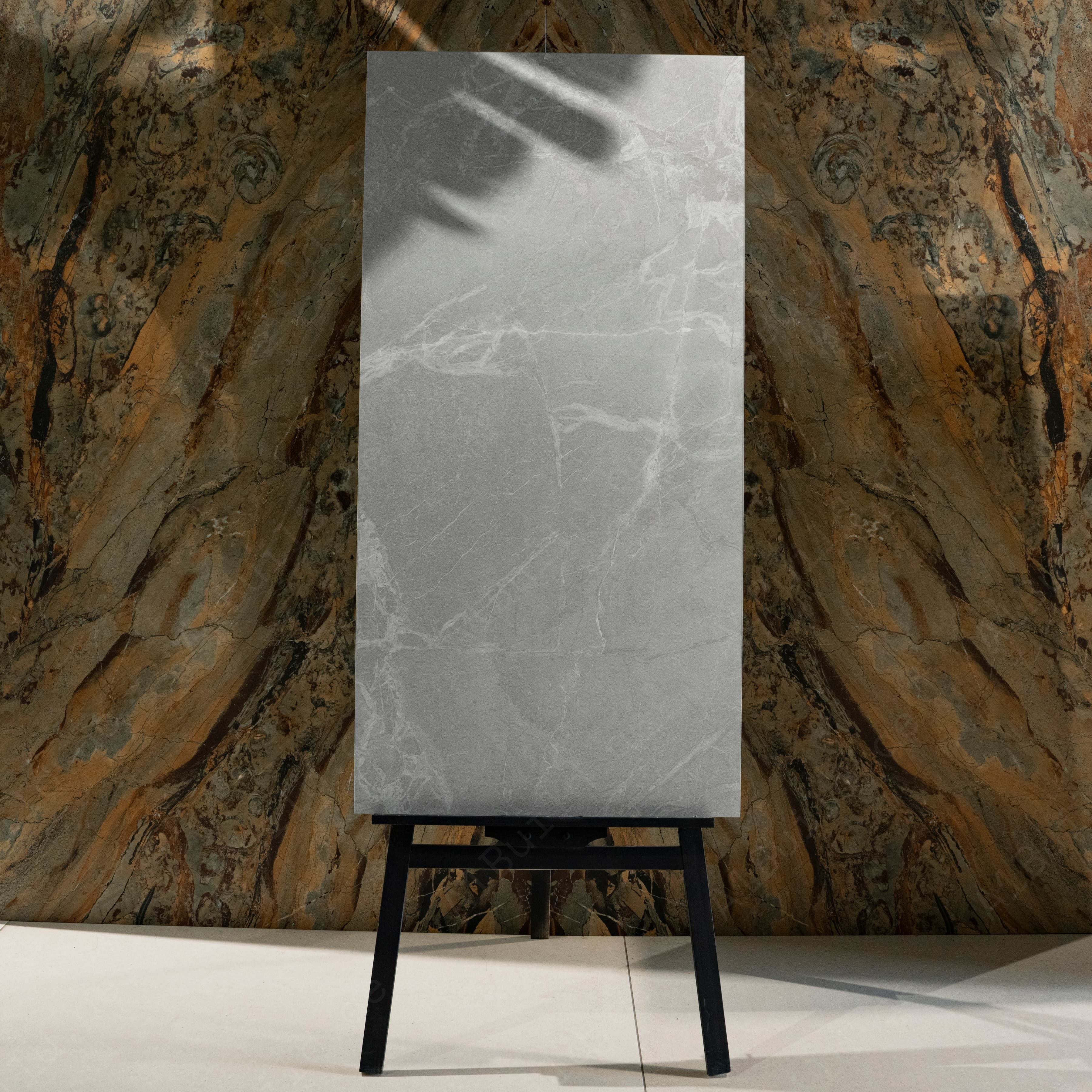 BRGris Light Grey Matte Porcelain Tile 60x120cm | Silver White Veined Marble Look Large Format | Contemporary Floor & Wall Tile UAE