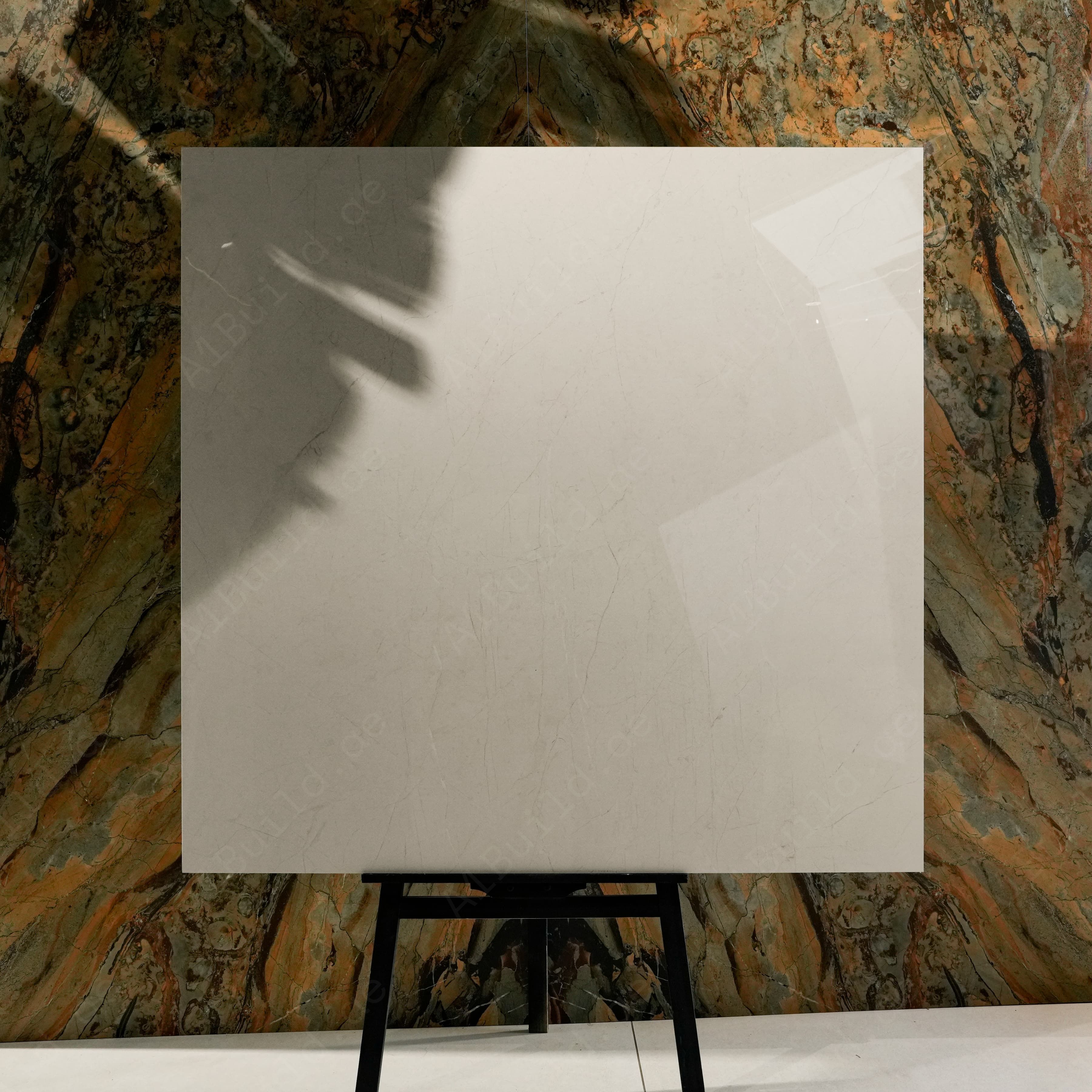 Elegant Crema glossy porcelain tile with soft marble veining in creamy white large-format luxury finish