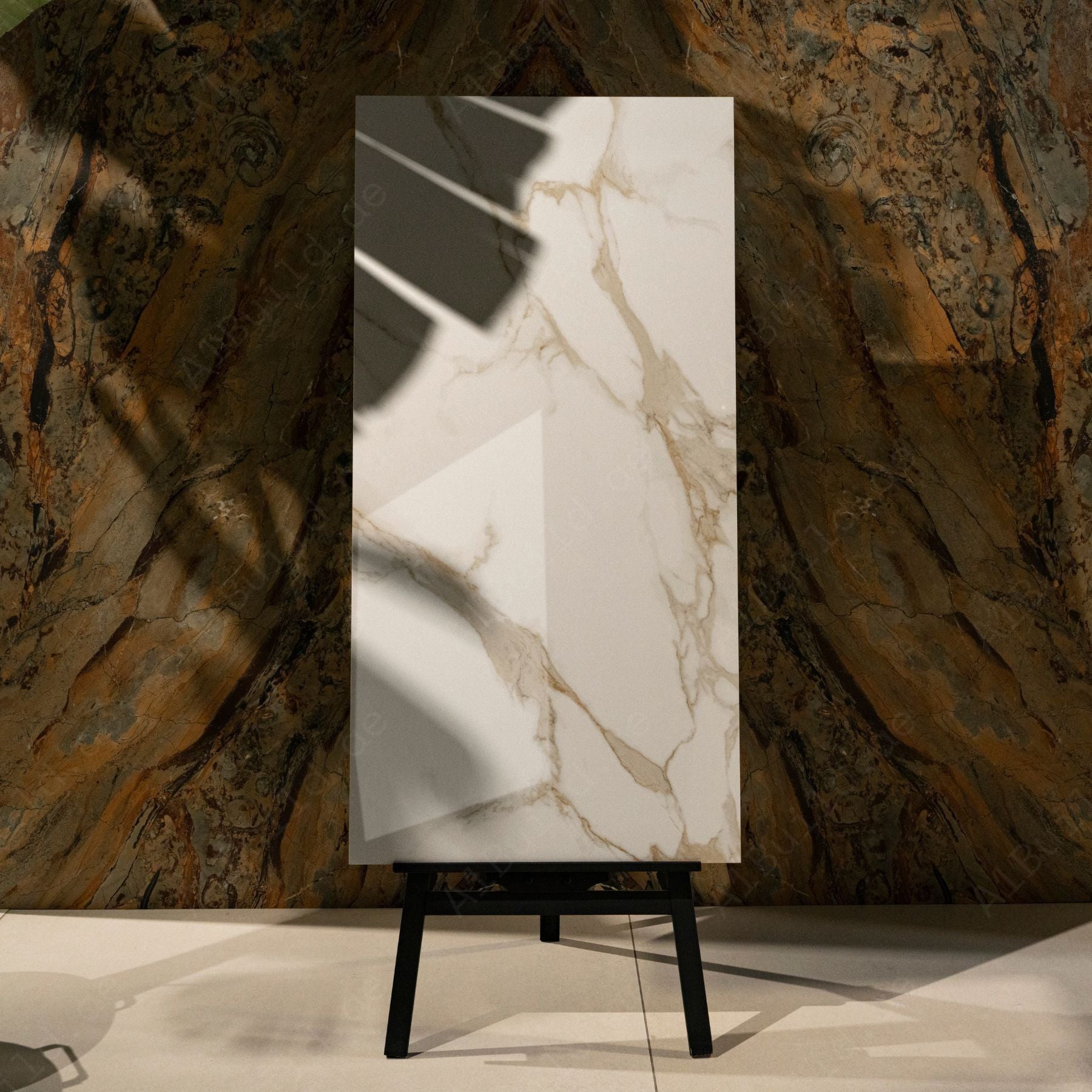 Fabula Beige Polished Limestone Look Glossy Porcelain Floor & Wall Tile 60x120cm 9mm Thickness
