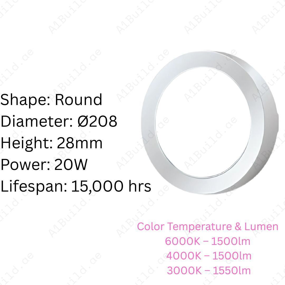 20W Nova Surface Panel Downlight with up to 1550lm brightness, 15,000hrs lifespan & 80% energy saving. Ideal round LED ceiling light for homes & offices.