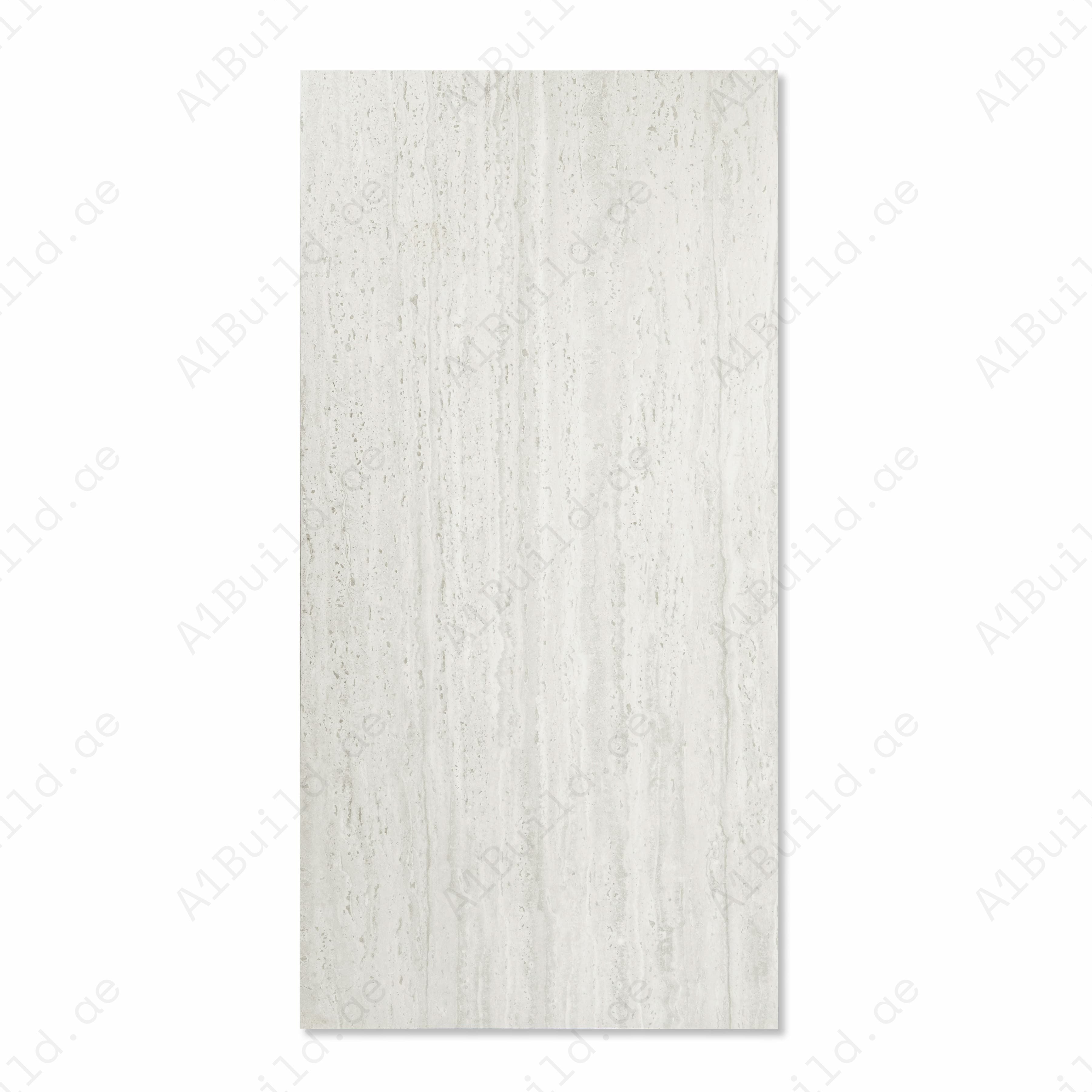 Trusmart White Matte Porcelain Tile 60x120cm | Linear Travertine Look Large Format Floor & Wall Tile | Vertical Grain Natural Stone Flooring UAE