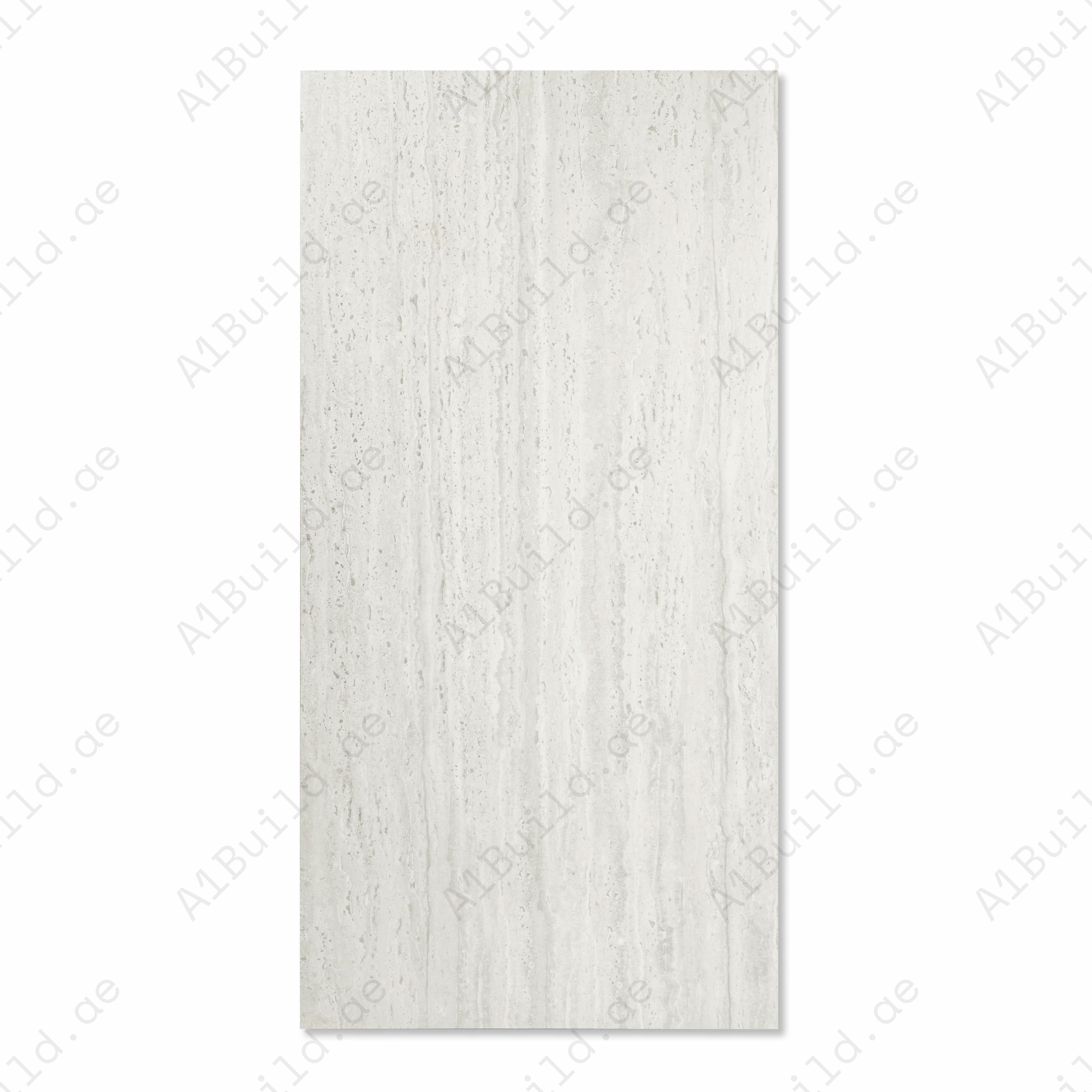 Trusmart White Matte Porcelain Tile 60x120cm | Linear Travertine Look Large Format Floor & Wall Tile | Vertical Grain Natural Stone Flooring UAE