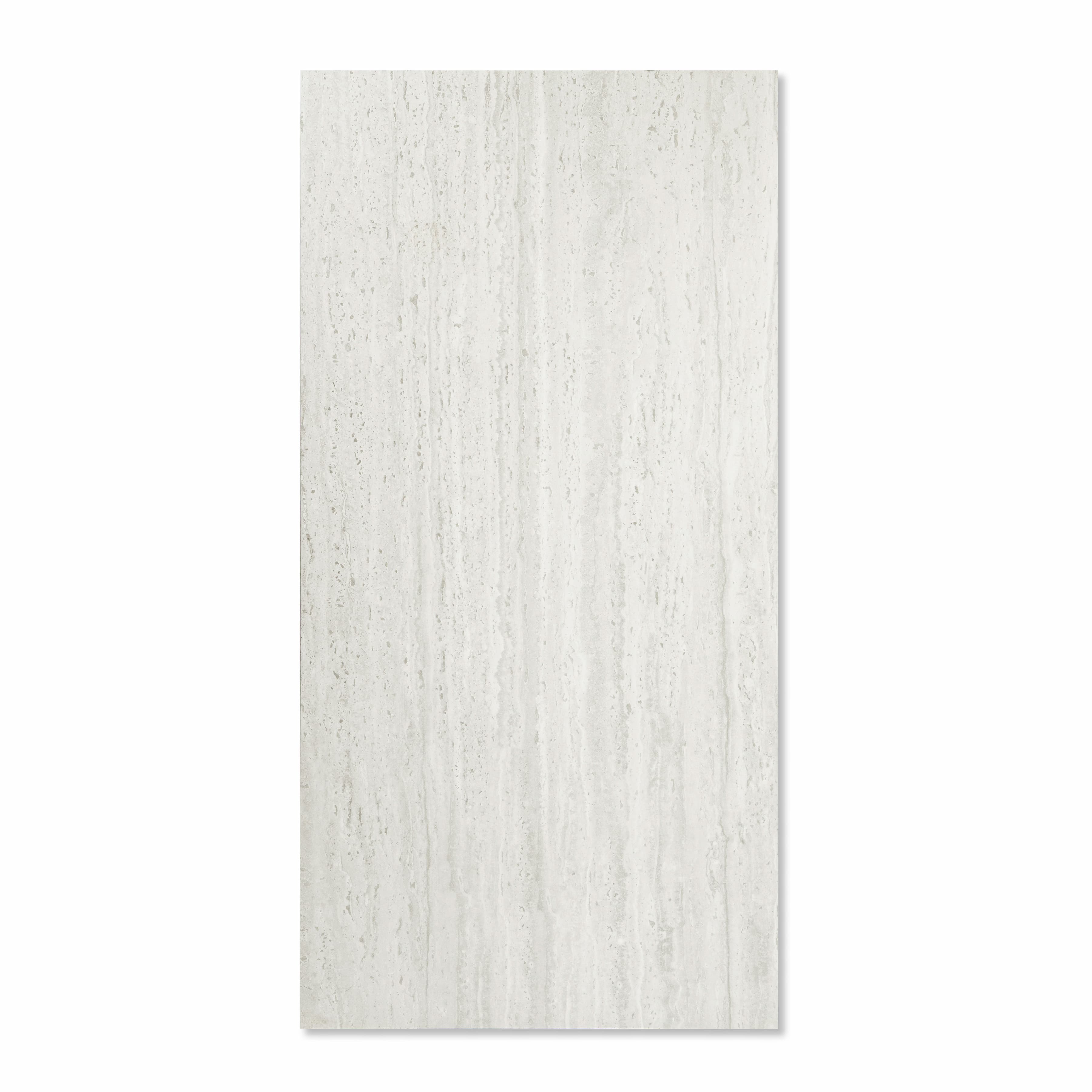Trusmart White Matte Porcelain Tile 60x120cm | Linear Travertine Look Large Format Floor & Wall Tile | Vertical Grain Natural Stone Flooring UAE