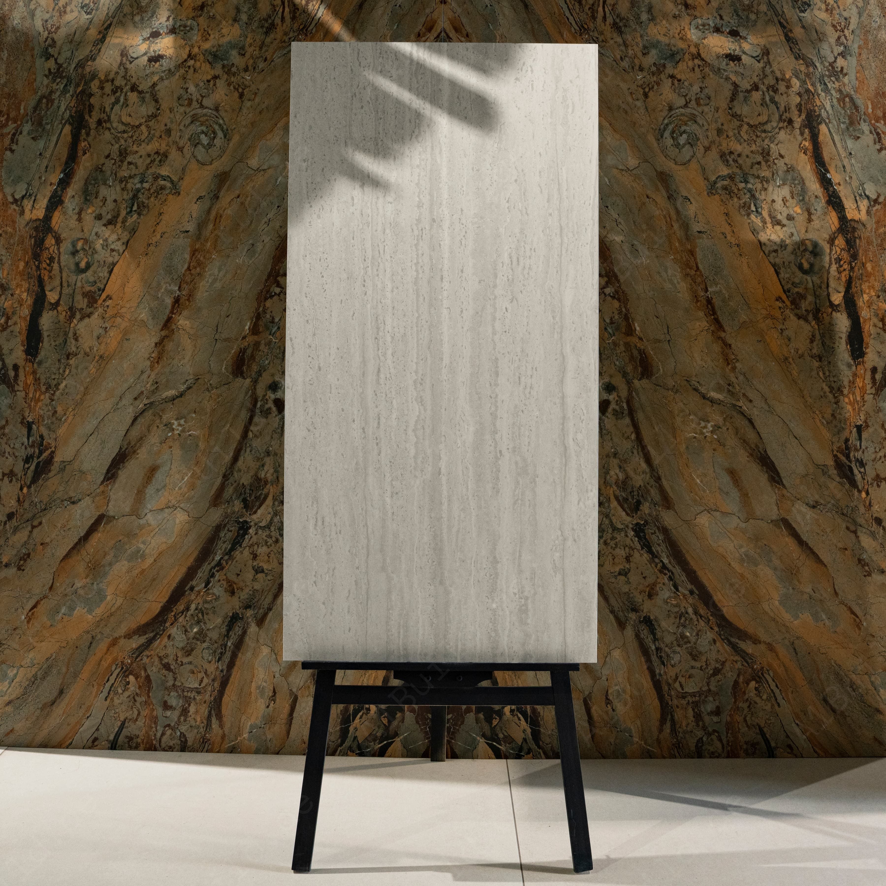 Trusmart White Matte Porcelain Tile 60x120cm | Linear Travertine Look Large Format Floor & Wall Tile | Vertical Grain Natural Stone Flooring UAE