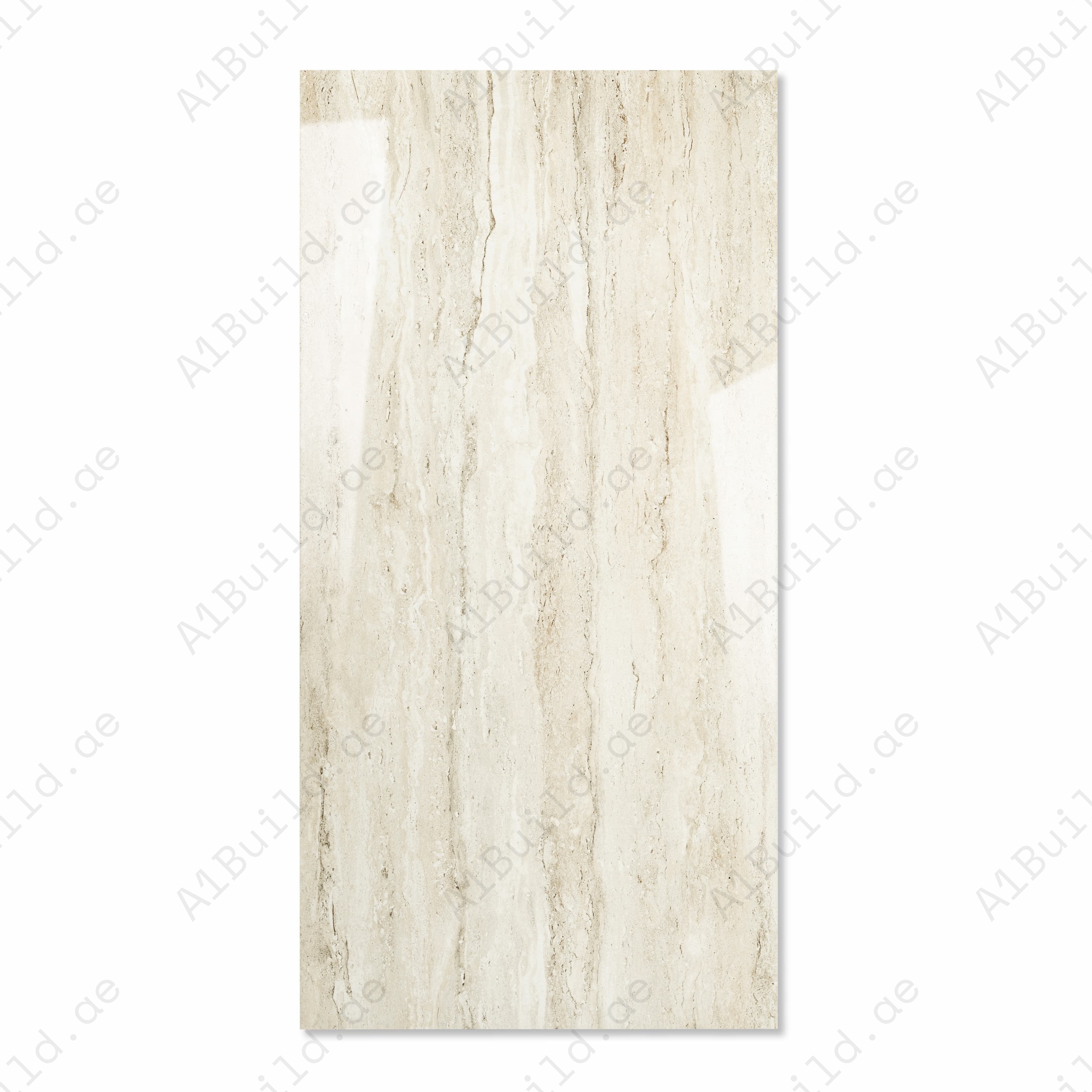 Alako Brown Cream Glossy Porcelain Tile 60x120cm | Warm Linear Travertine Look Large Format | Luxury Floor & Wall Tile UAE