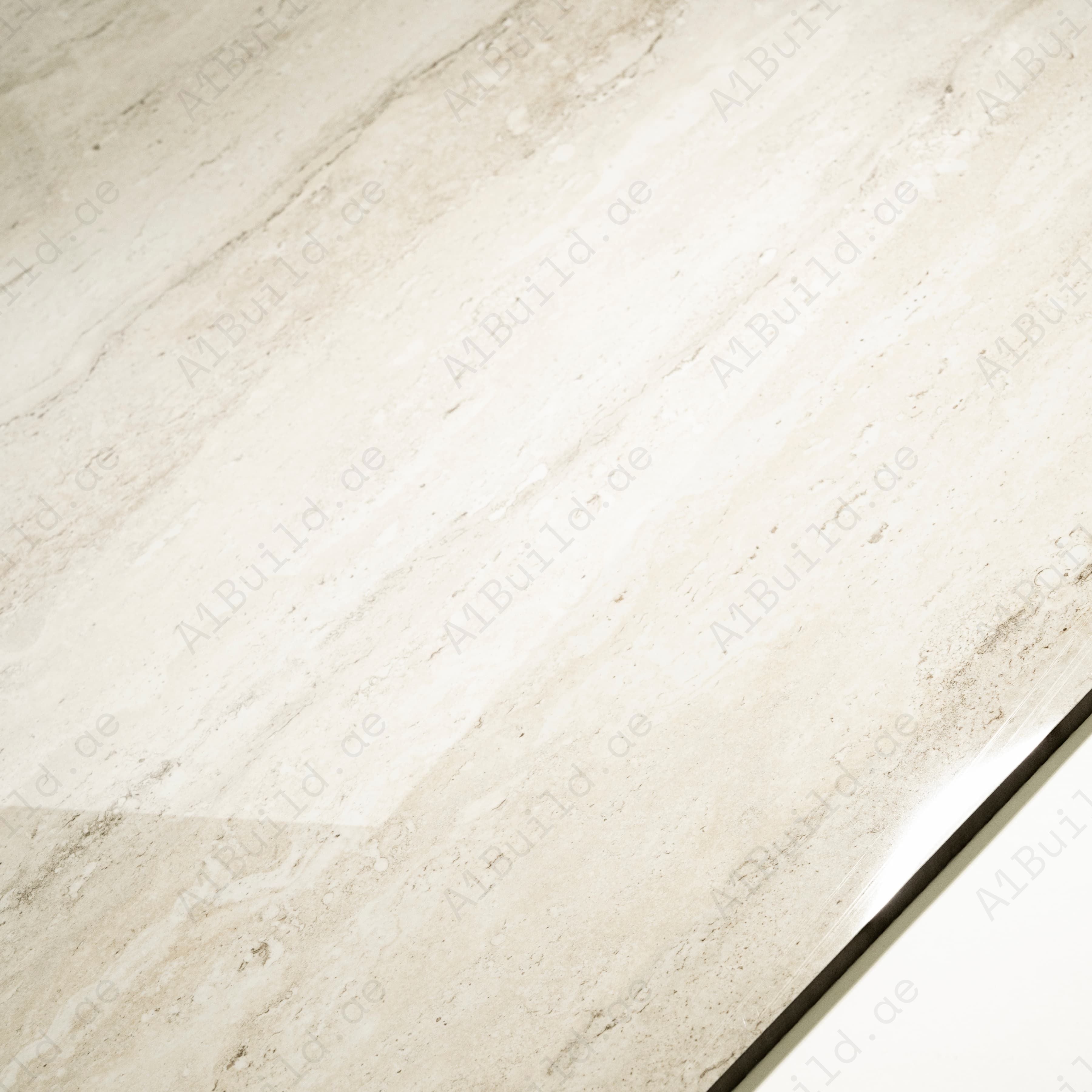 Alako Brown Cream Glossy Porcelain Tile 60x120cm | Warm Linear Travertine Look Large Format | Luxury Floor & Wall Tile UAE