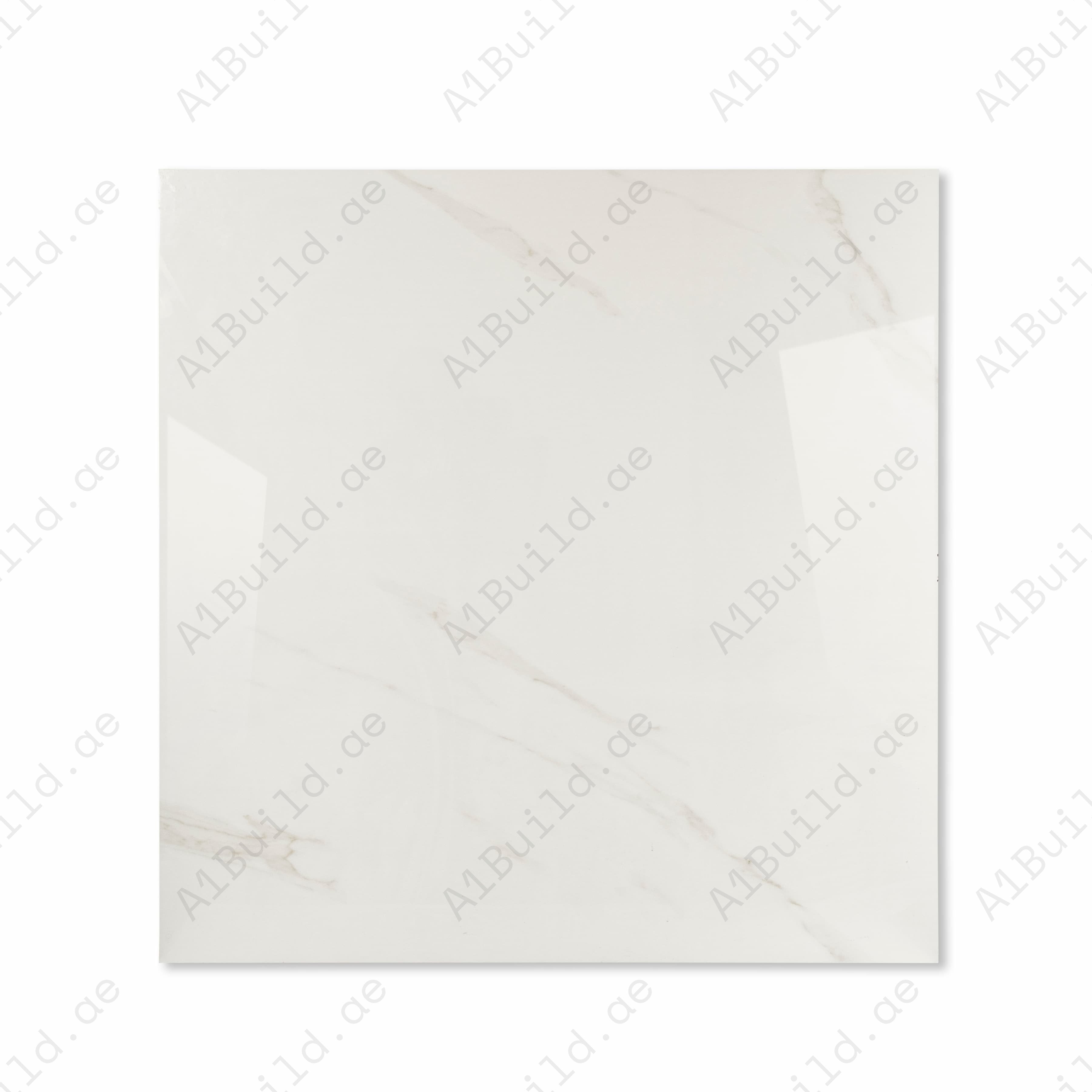Top view of Smoke White ultra-clean white porcelain tile with subtle pale veining and glossy finish