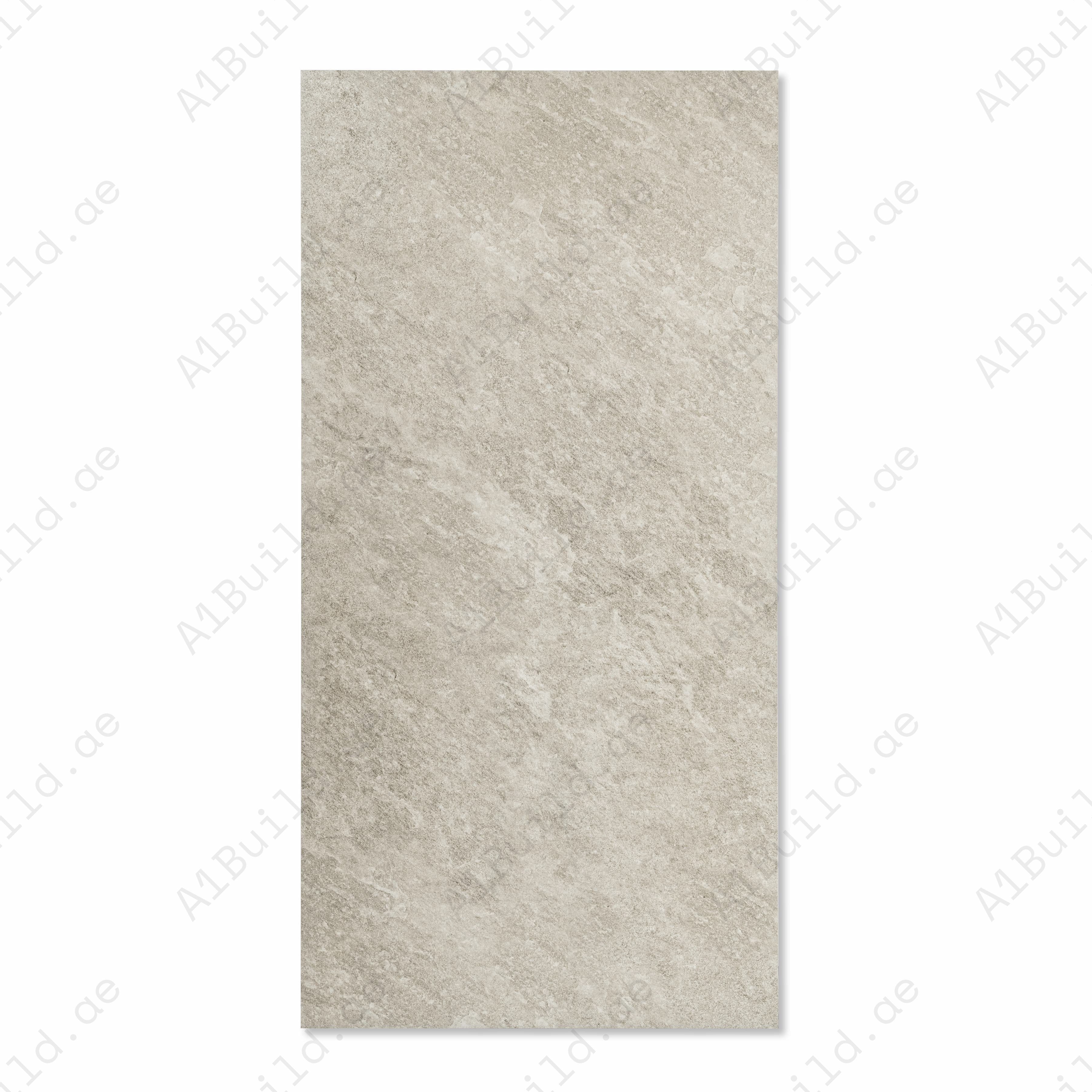 Quartz Light Grey matt porcelain tile 60x120cm x 2mm with modern stone texture. Stylish large format tile perfect for floors and walls in contemporary interiors.