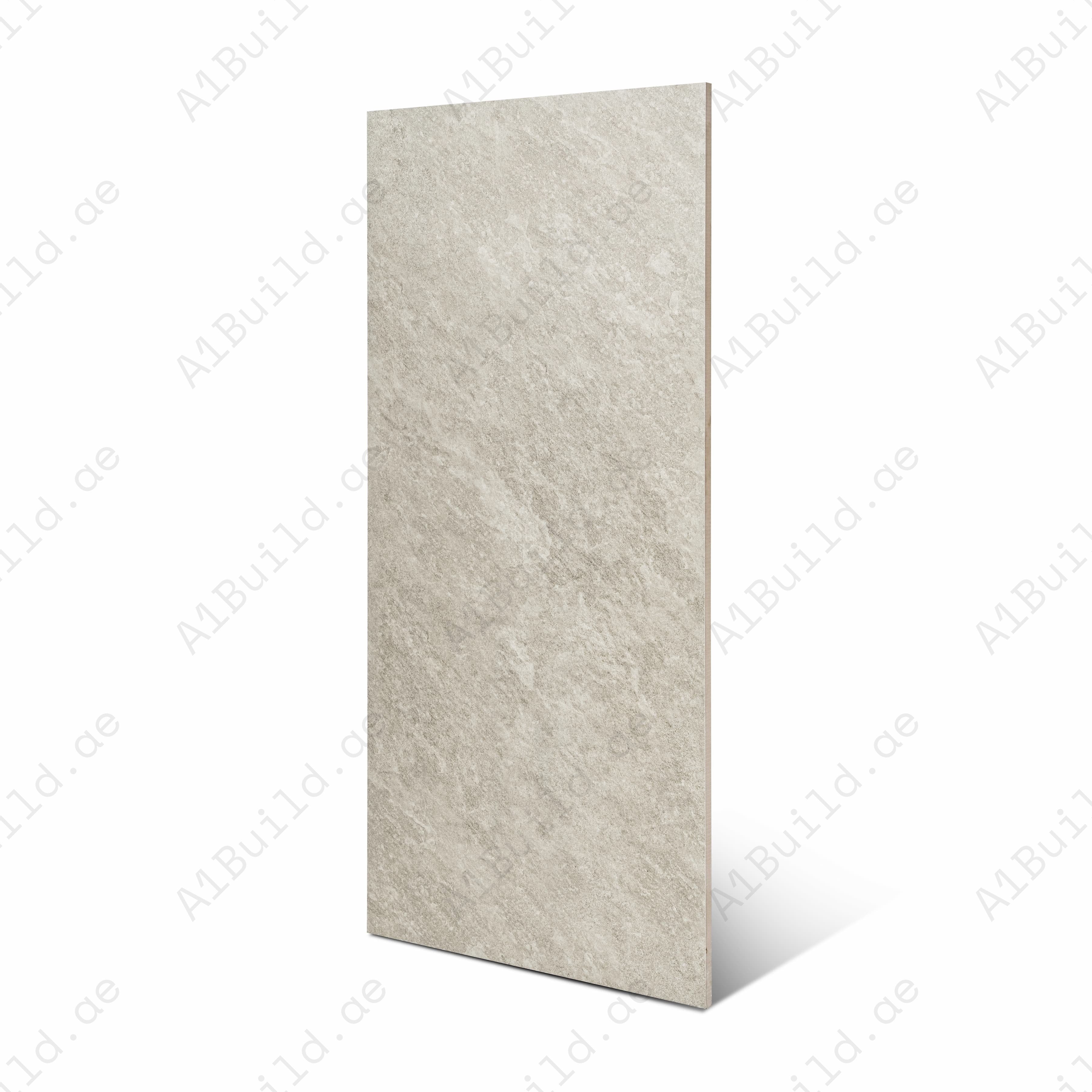 Quartz Light Grey matt porcelain tile 60x120cm x 2mm with modern stone texture. Stylish large format tile perfect for floors and walls in contemporary interiors.