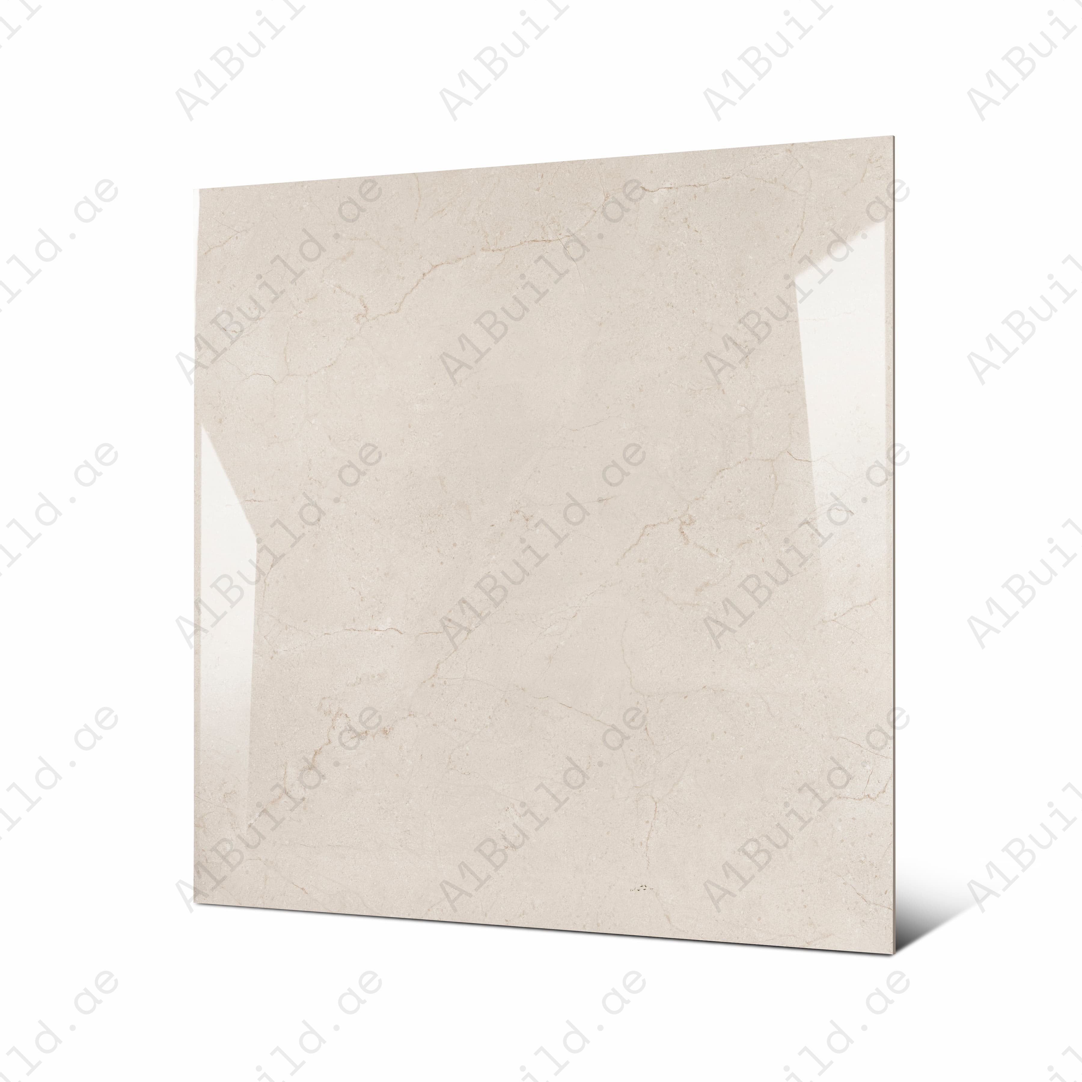 Angled view of 120x120cm premium cream marble look porcelain tile for luxury floor and wall applications