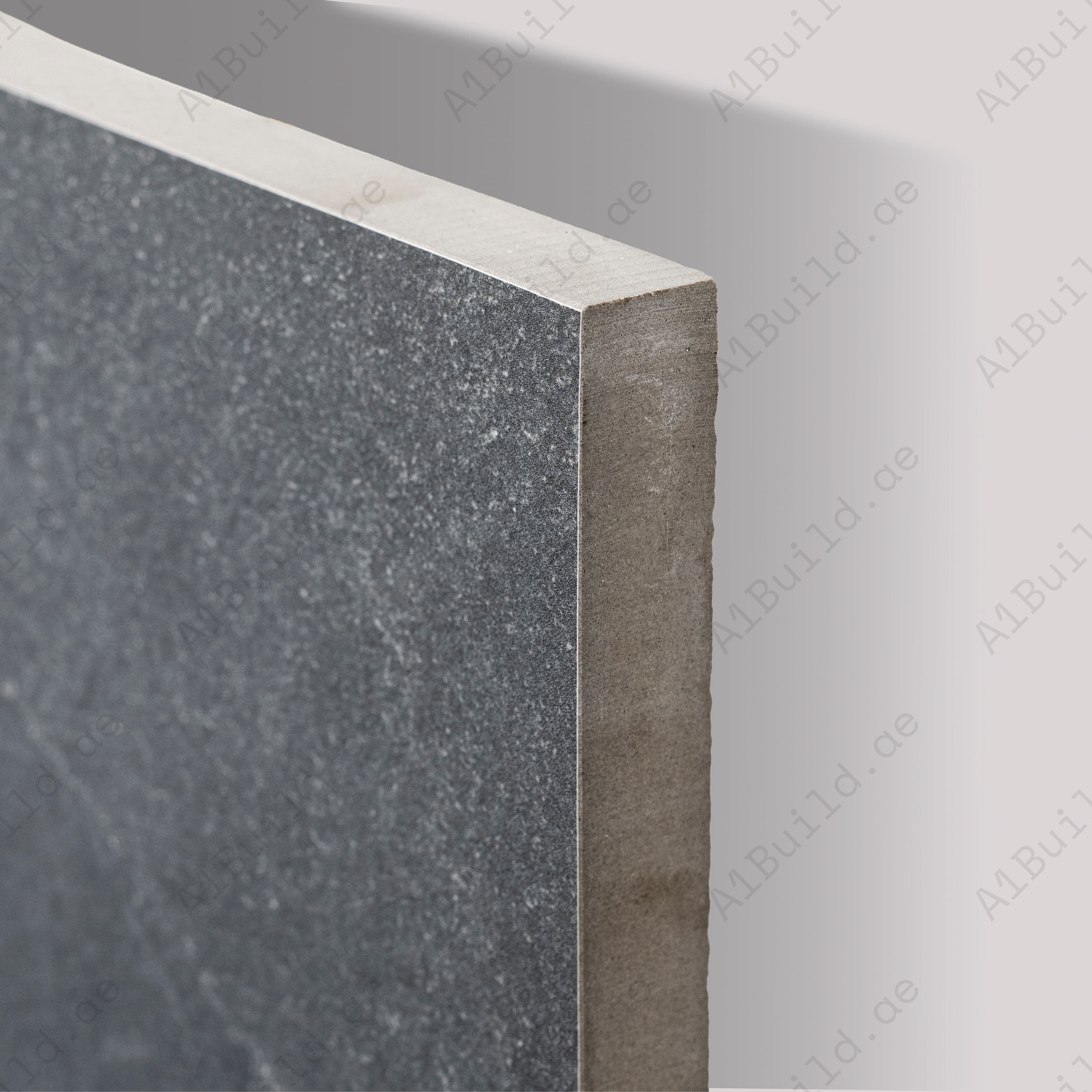 New Brazilian Black porcelain tile displayed in a styled interior setting