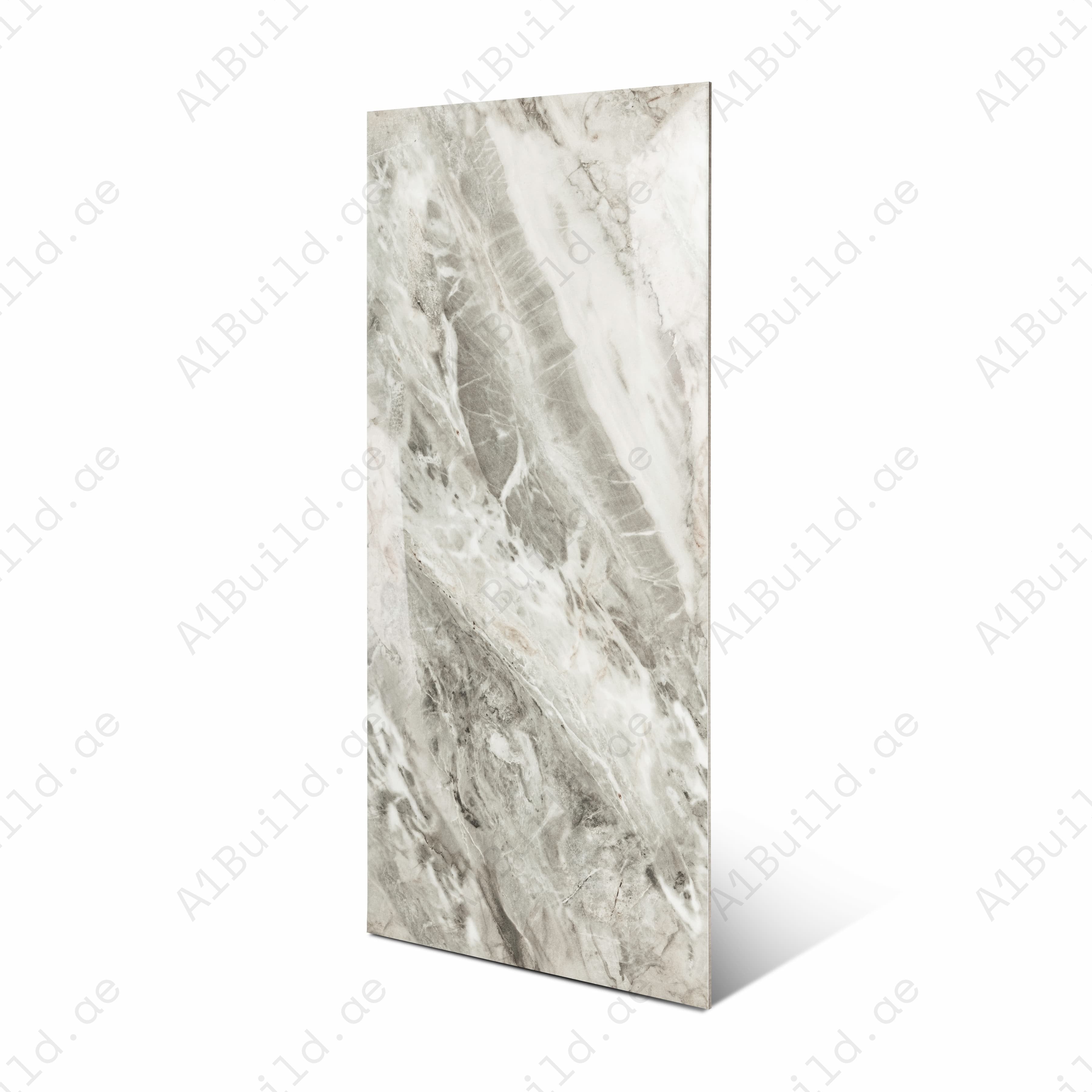 Bristol Coffee Glossy Porcelain Tile 60x120cm | Dramatic Grey White Marble Look Large Format | Statement Floor & Wall Tile UAE