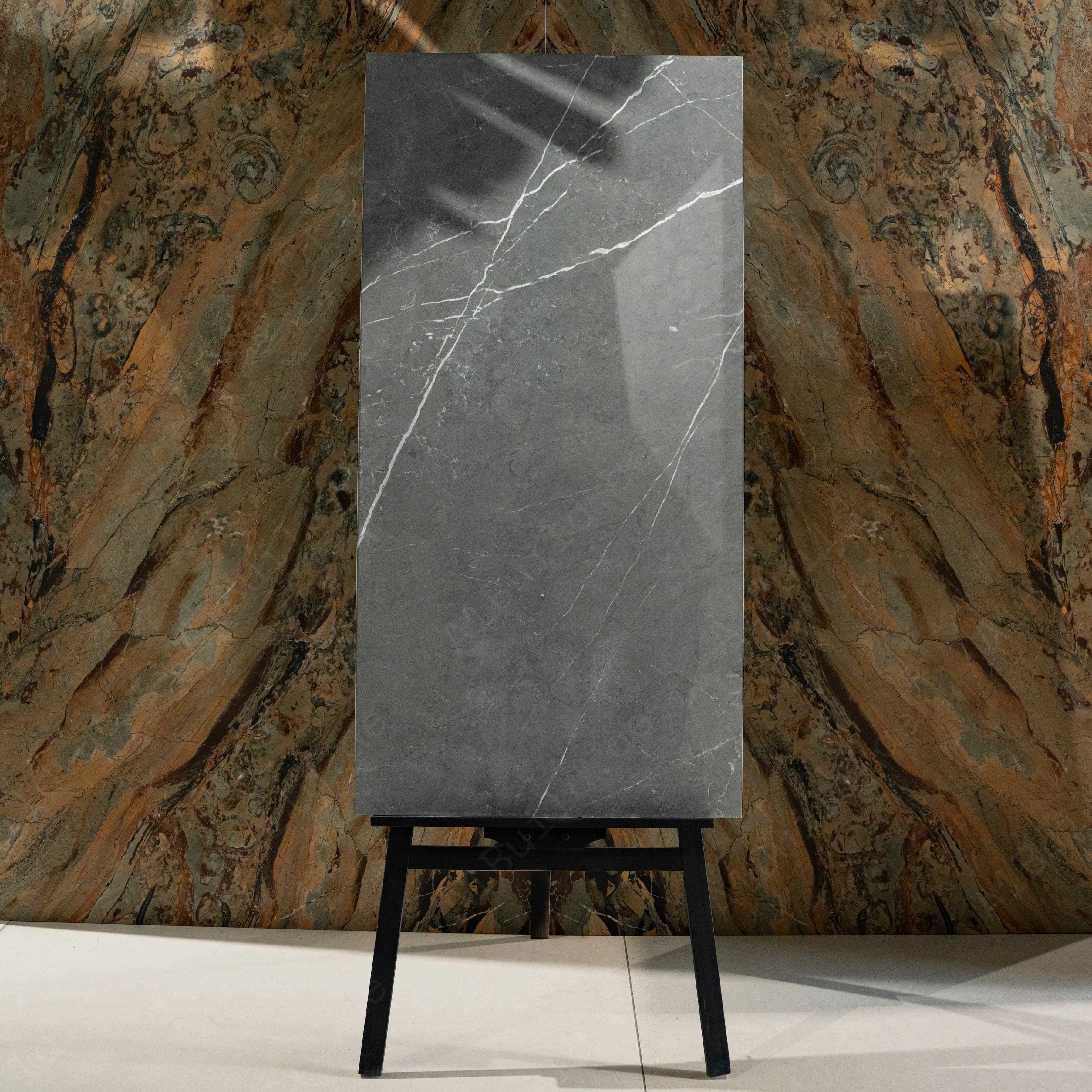 Pietra Grey Glossy Porcelain Tile 60x120cm | Cool Dark Grey Marble Look Large Format | Luxury Floor & Wall Tile UAE