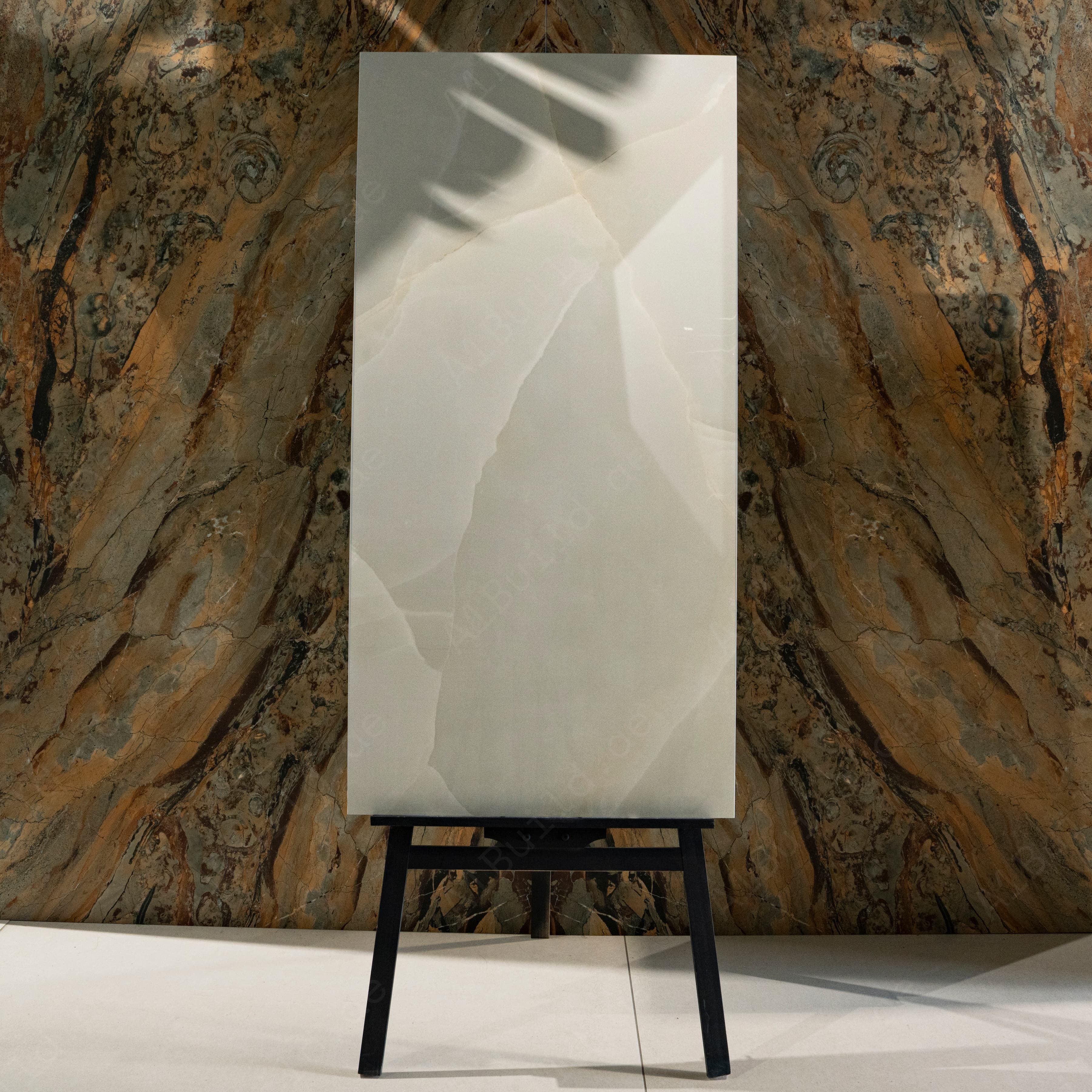 Griblont Gold Cream Glossy Porcelain Tile 60x120cm | Crystal Geometric Onyx Look Large Format | Ultra-Luxury Floor & Wall Tile UAE