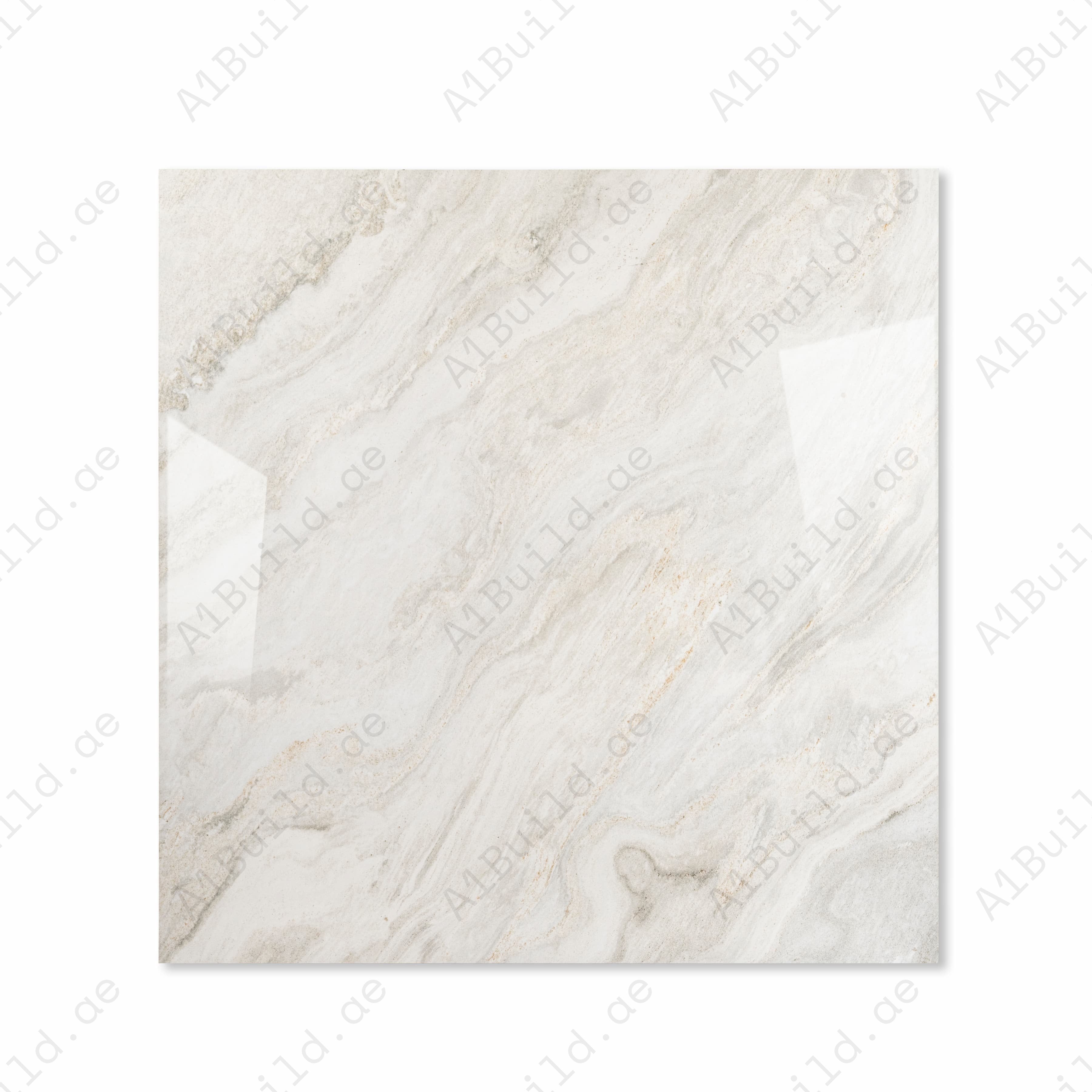 Antaliya White polished porcelain slab showing soft beige and grey marble veining