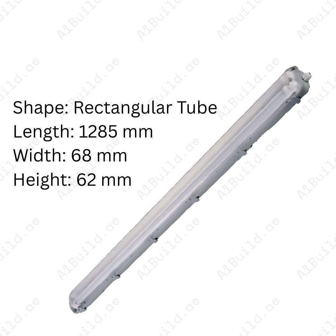 Durable Tri-Proof Housing for 2x120cm T8 tubes. IP65 rated, HIPS body, PS cover & stainless steel clips. Ideal for industrial & outdoor use.