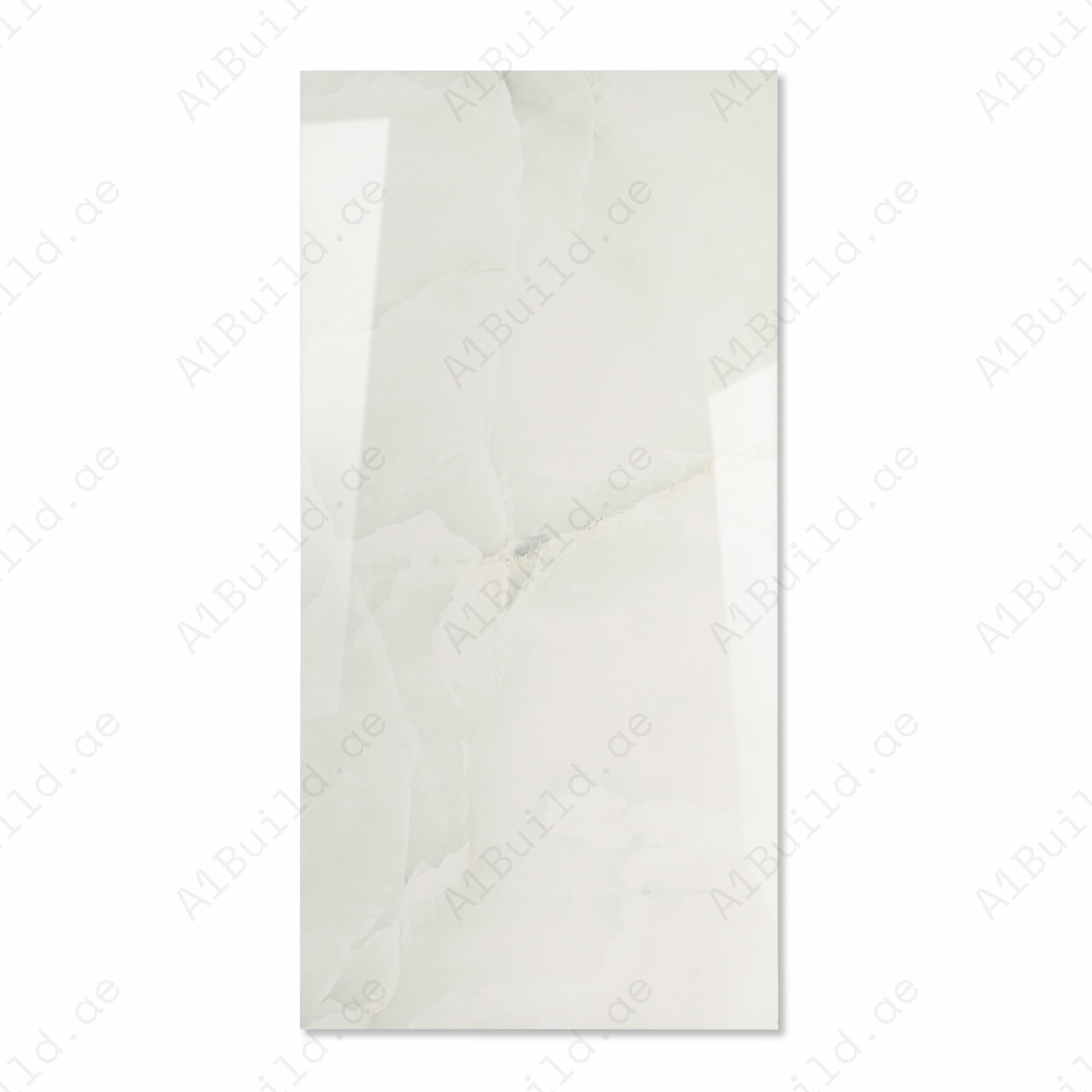 Onyx Pitch White Glossy Porcelain Tile 60x120cm | Pure White Translucent Onyx Look Large Format | Ultra-Luminous Floor & Wall Tile UAE