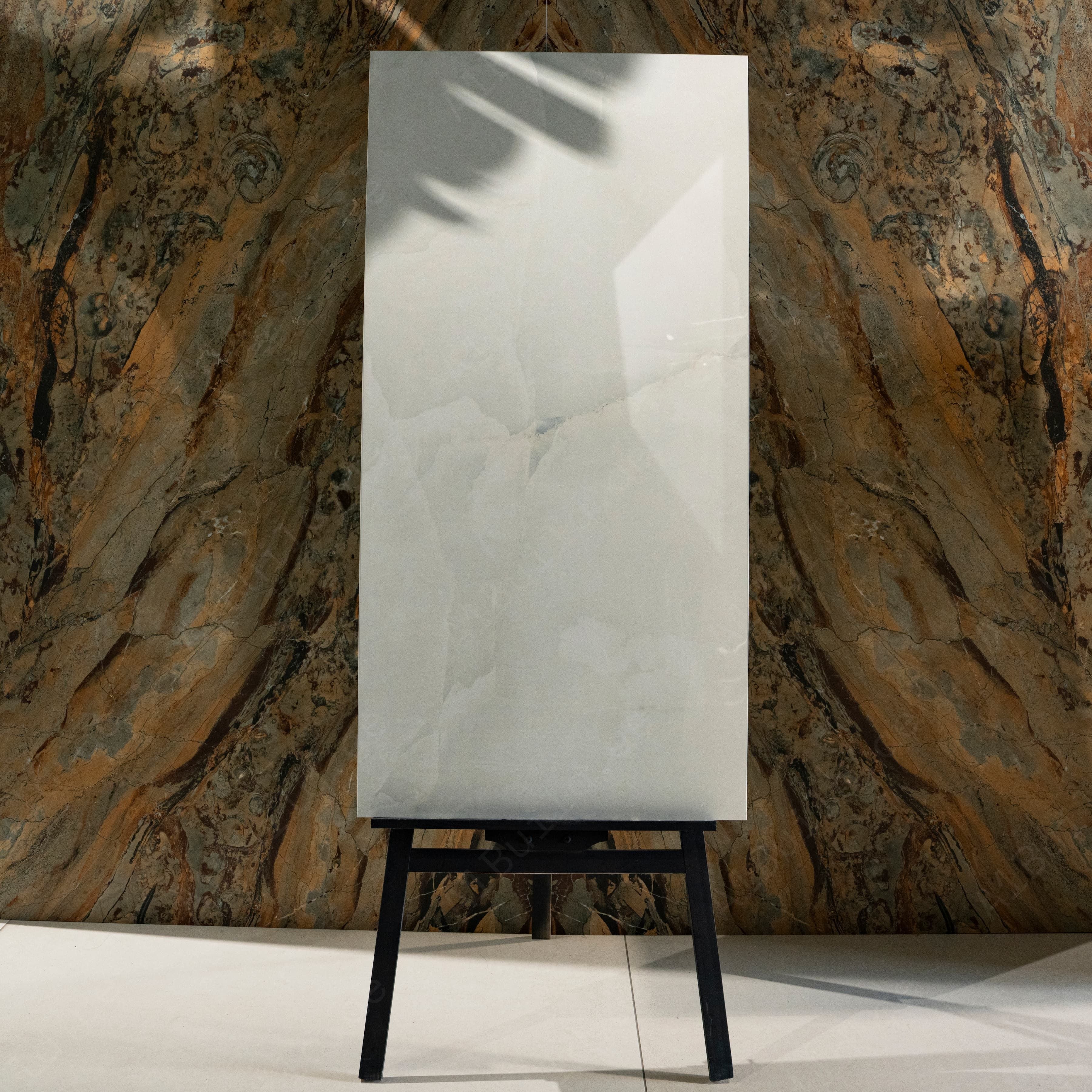 Onyx Pitch White Glossy Porcelain Tile 60x120cm | Pure White Translucent Onyx Look Large Format | Ultra-Luminous Floor & Wall Tile UAE