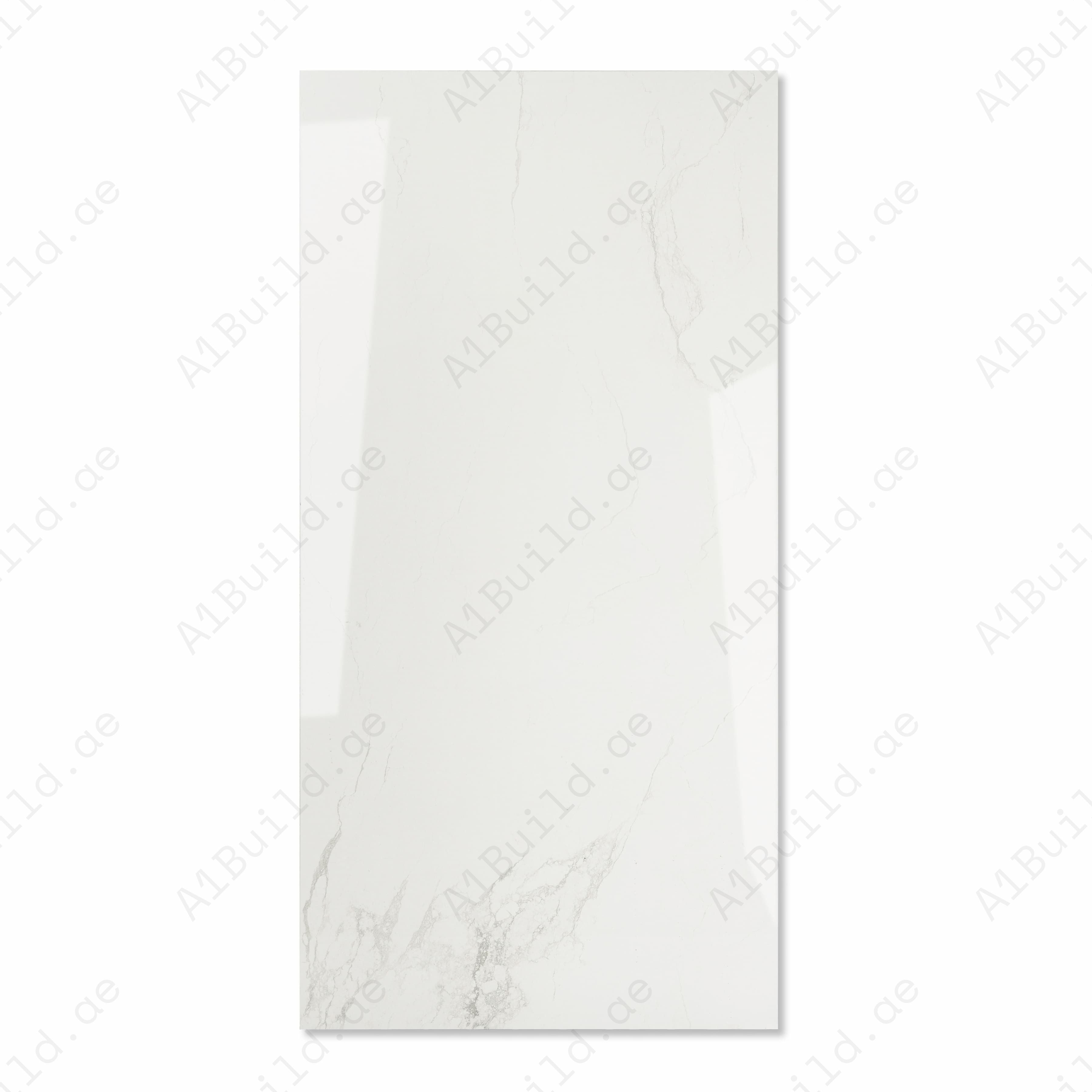 Daffodil White Glossy Porcelain Tile 60x120cm | Soft Grey Veined White Marble Look Large Format Floor & Wall Tile UAE