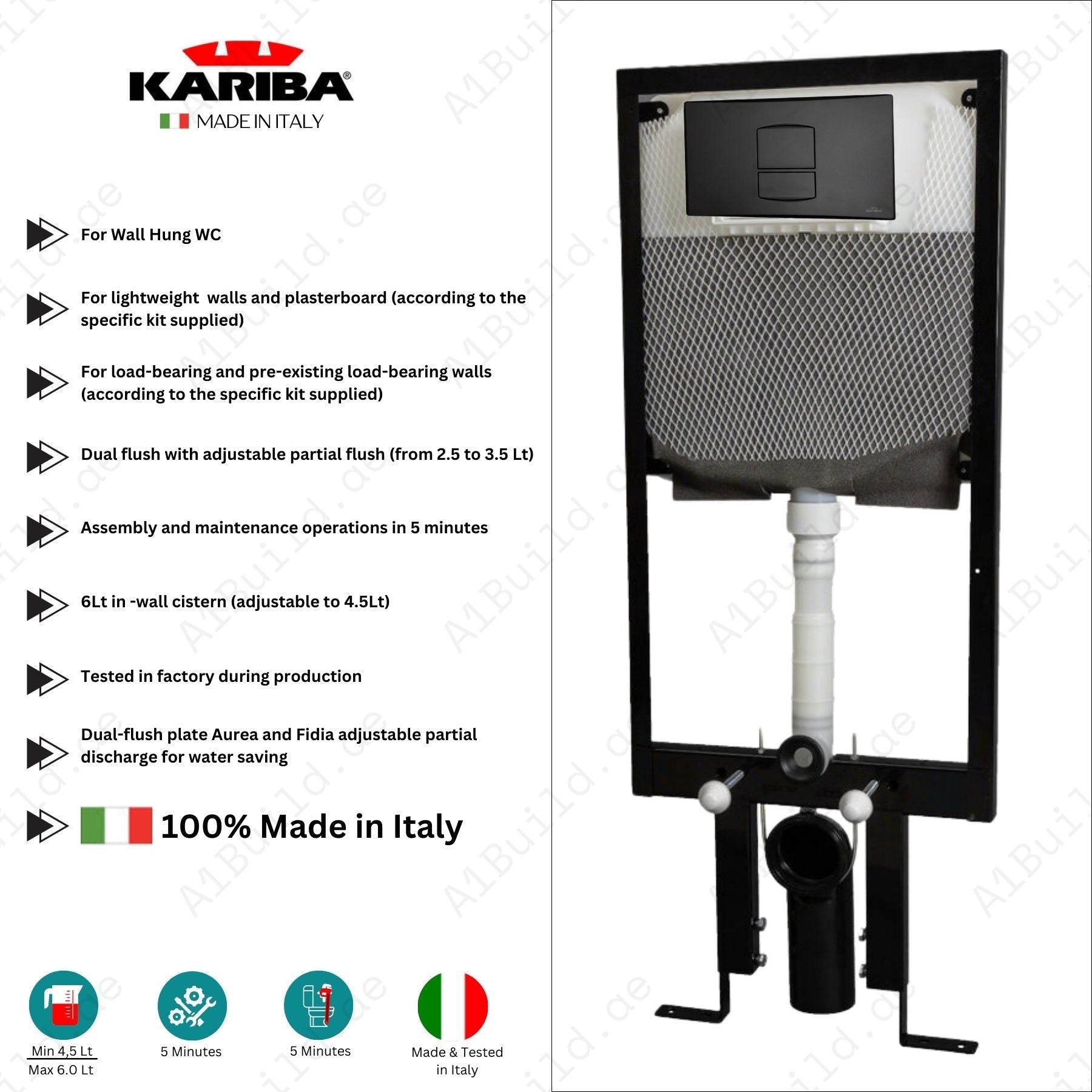 Smartika 6e Concealed Cistern With Adapter 90/110 & Counter Plate With Any One Button (Complete set)