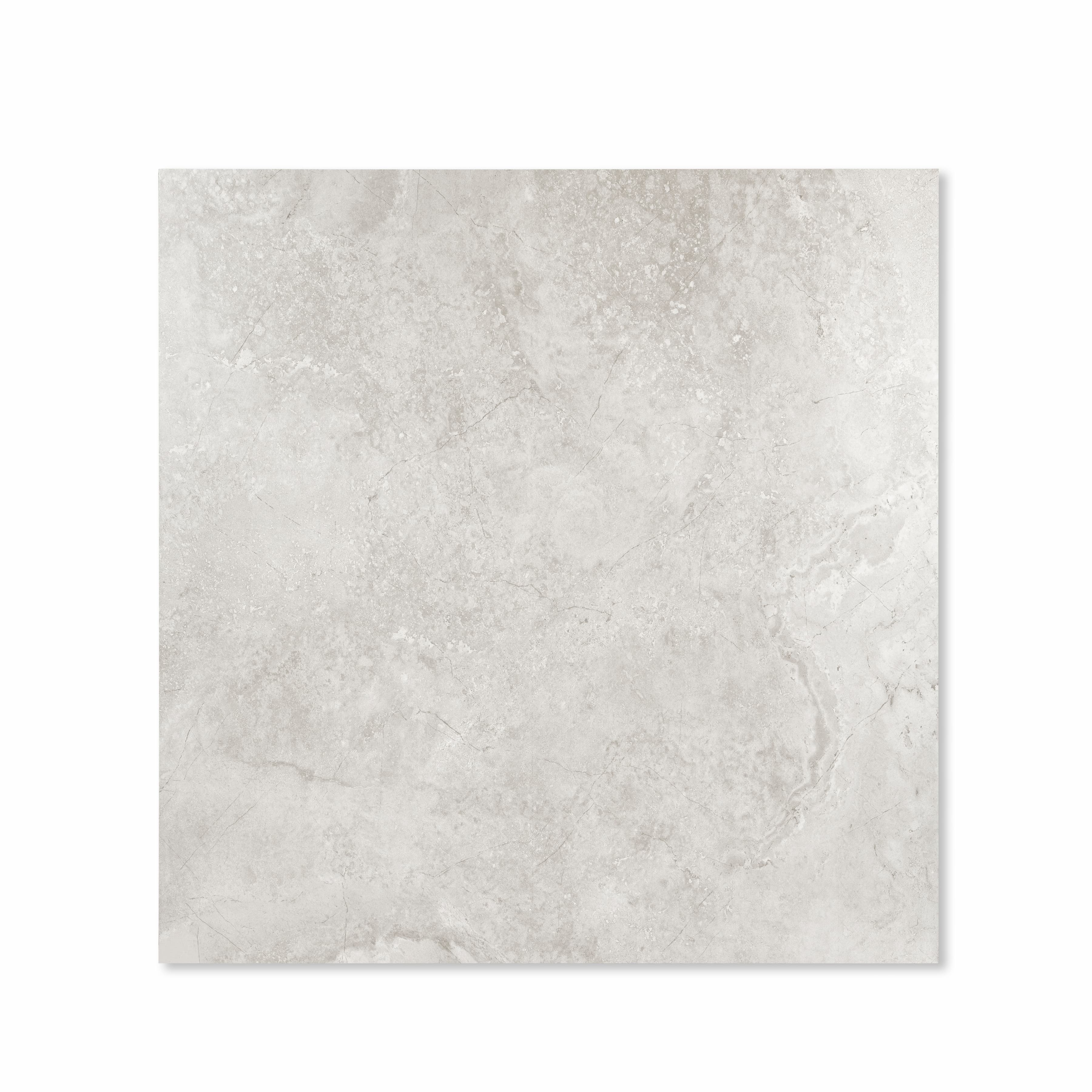 Top view of Resina Grey light grey porcelain floor tile 120x120cm with patina veining and resin microcement surface character