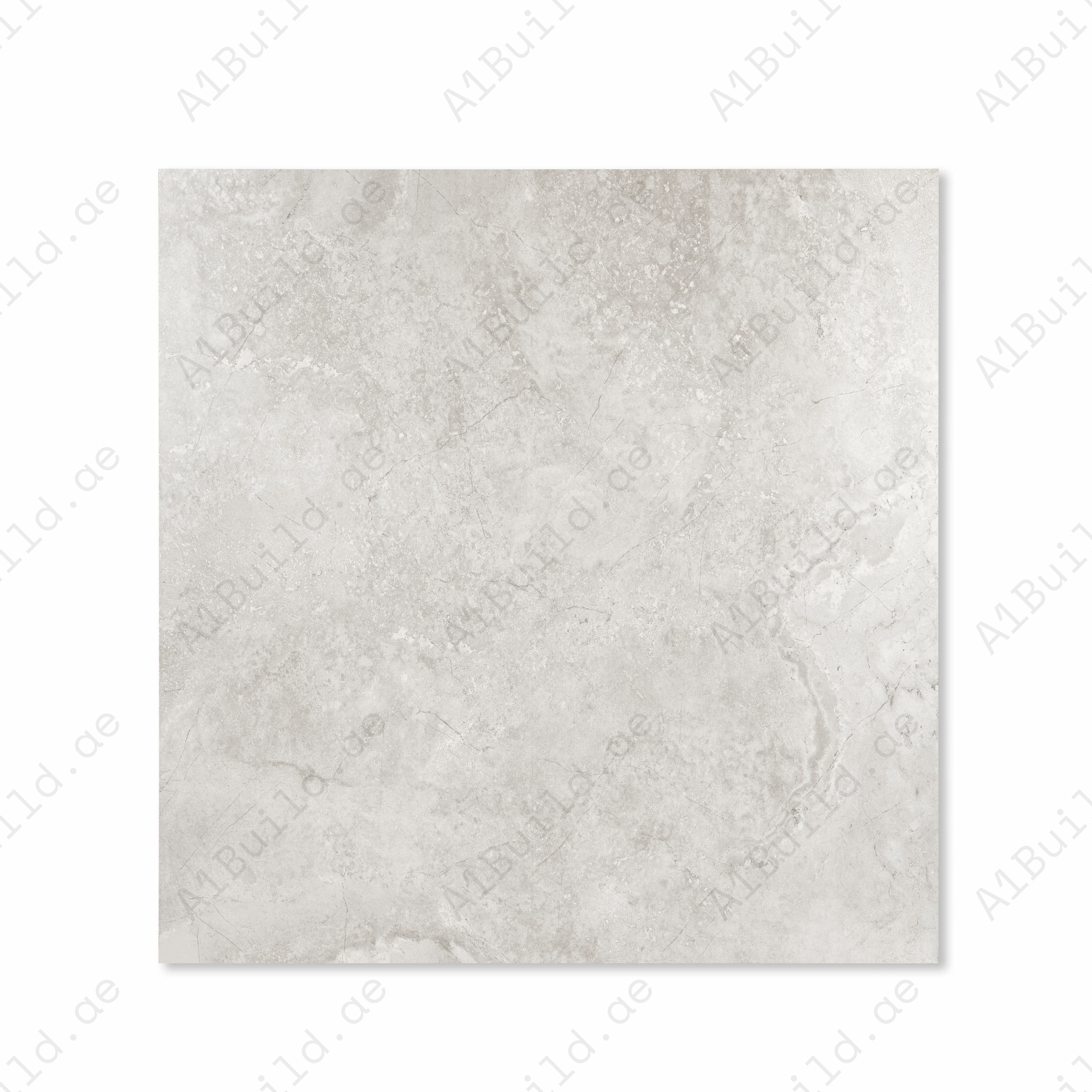 Top view of Resina Grey light grey porcelain floor tile 120x120cm with patina veining and resin microcement surface character
