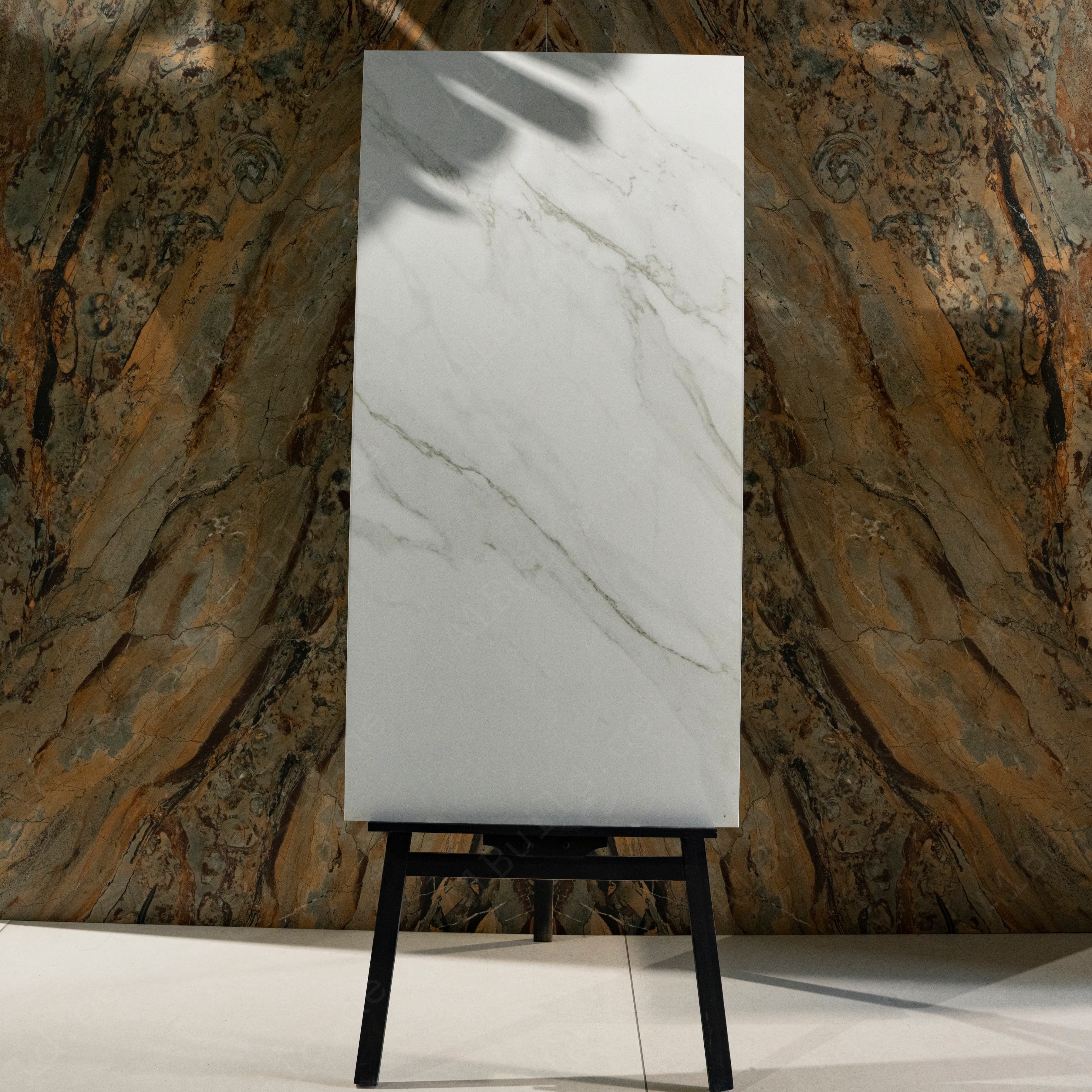 Statuario Valencia White Matte Porcelain Tile 60x120cm | Bold Grey Veined Statuario Marble Look Large Format Floor & Wall Tile UAE
