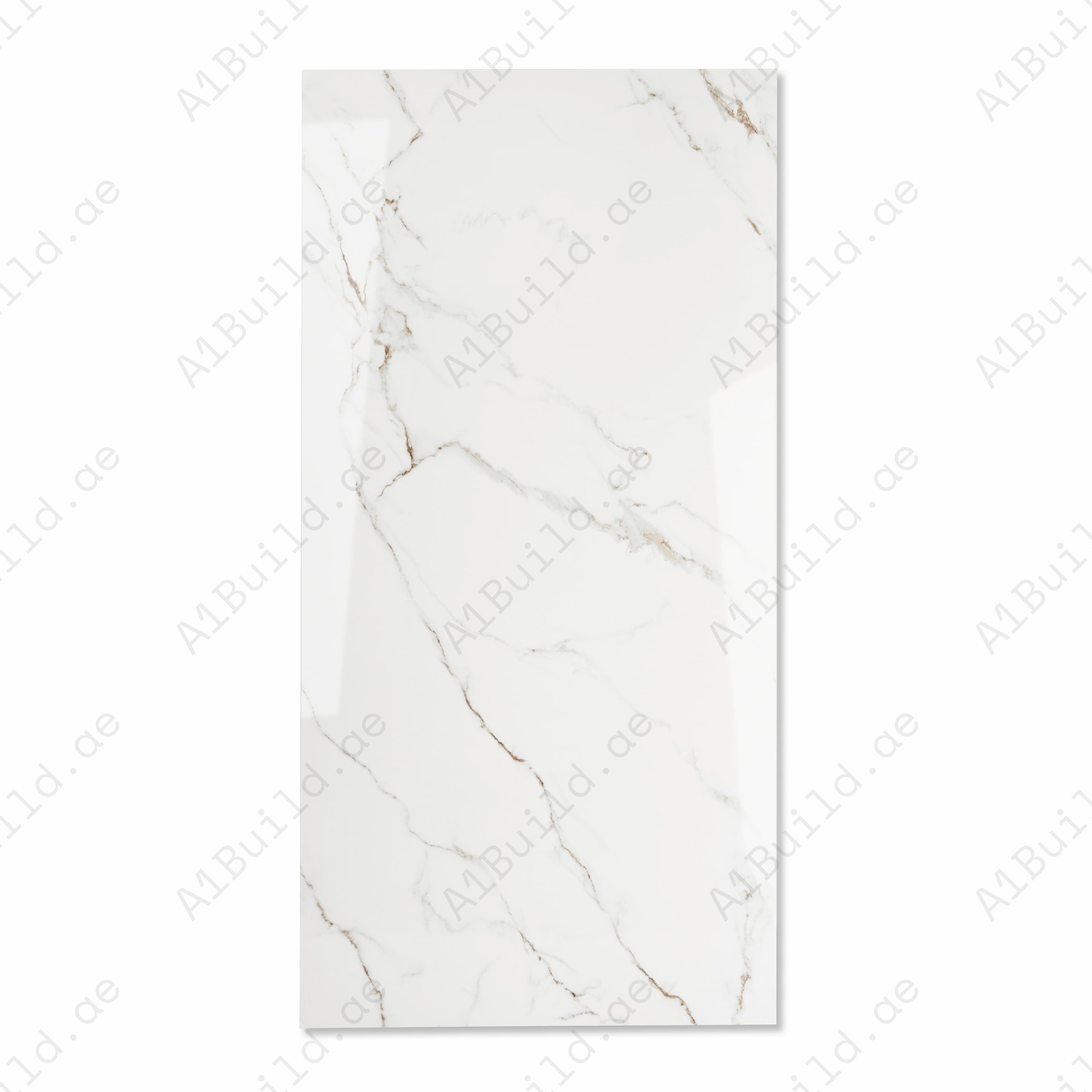 Vanity White Glossy Porcelain Tile 60x120cm | White Gold Veined Calacatta Marble Look Large Format Floor & Wall Tile UAE