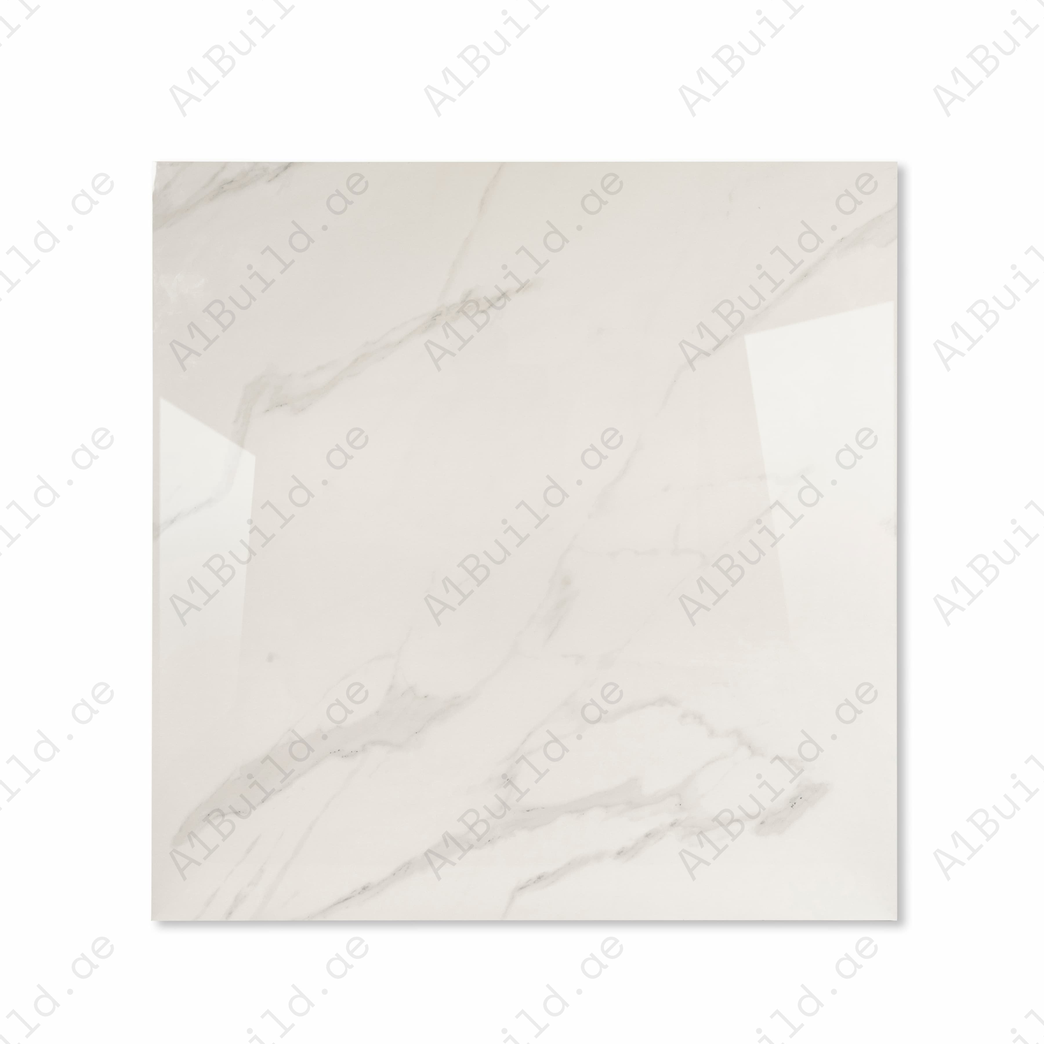 Top view of Elite White pure white polished porcelain floor tile 120x120cm with delicate grey hairline marble veining