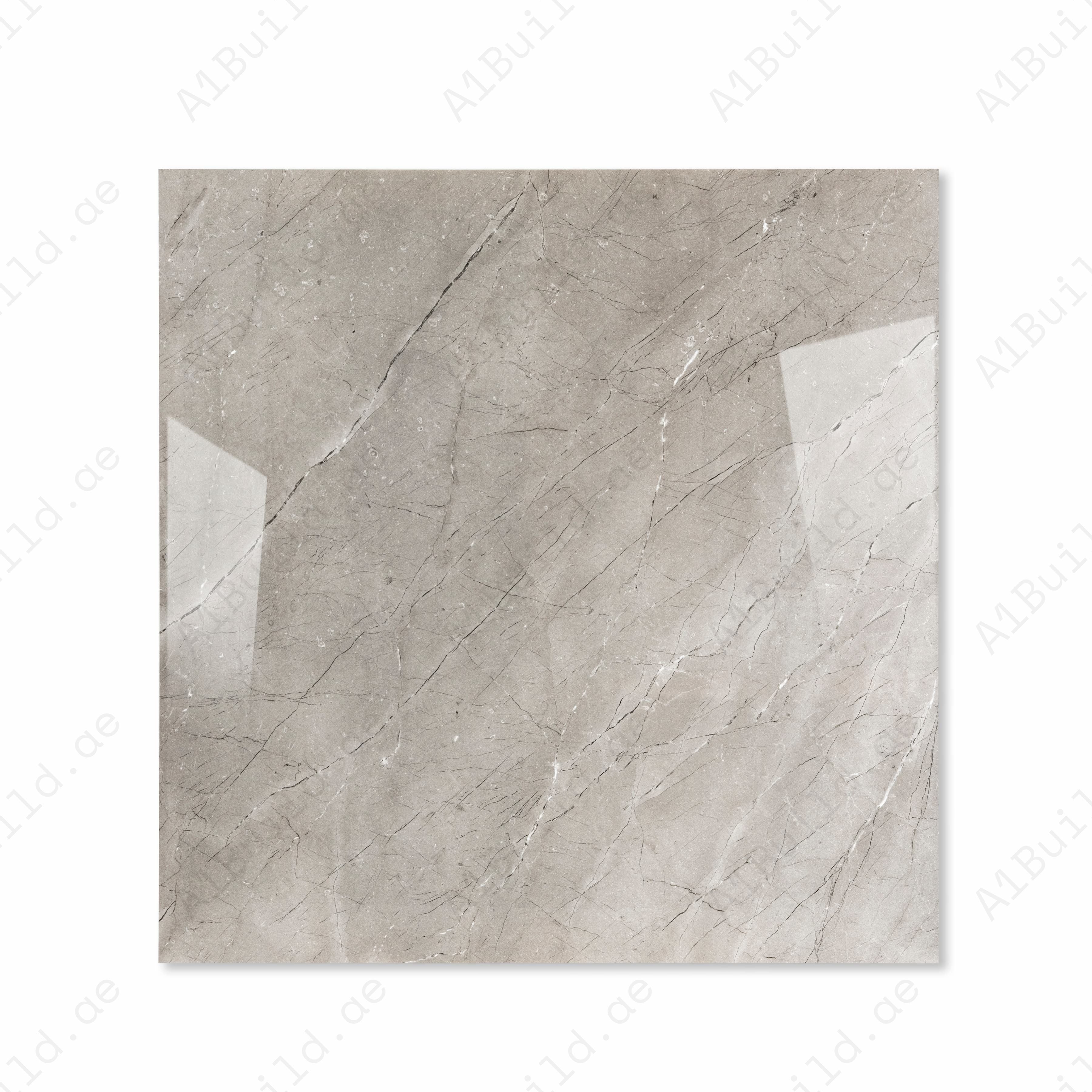Top view of Burberry Grey marble-effect porcelain tile with charcoal veining and glossy finish