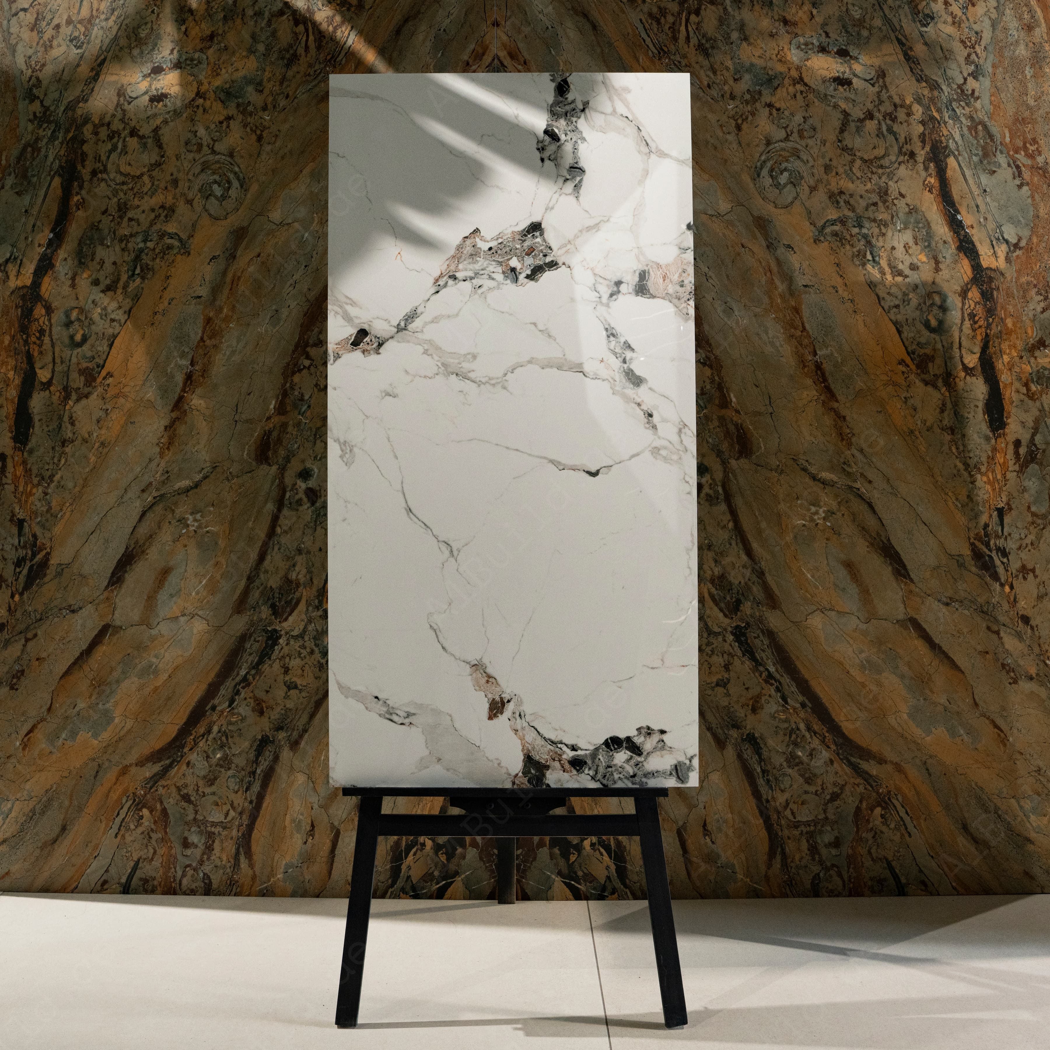 Calcatta Paris White Glossy Porcelain Tile 60x120cm | Bold Black Gold Marble Look | High Gloss Large Format Floor & Wall Tile UAE