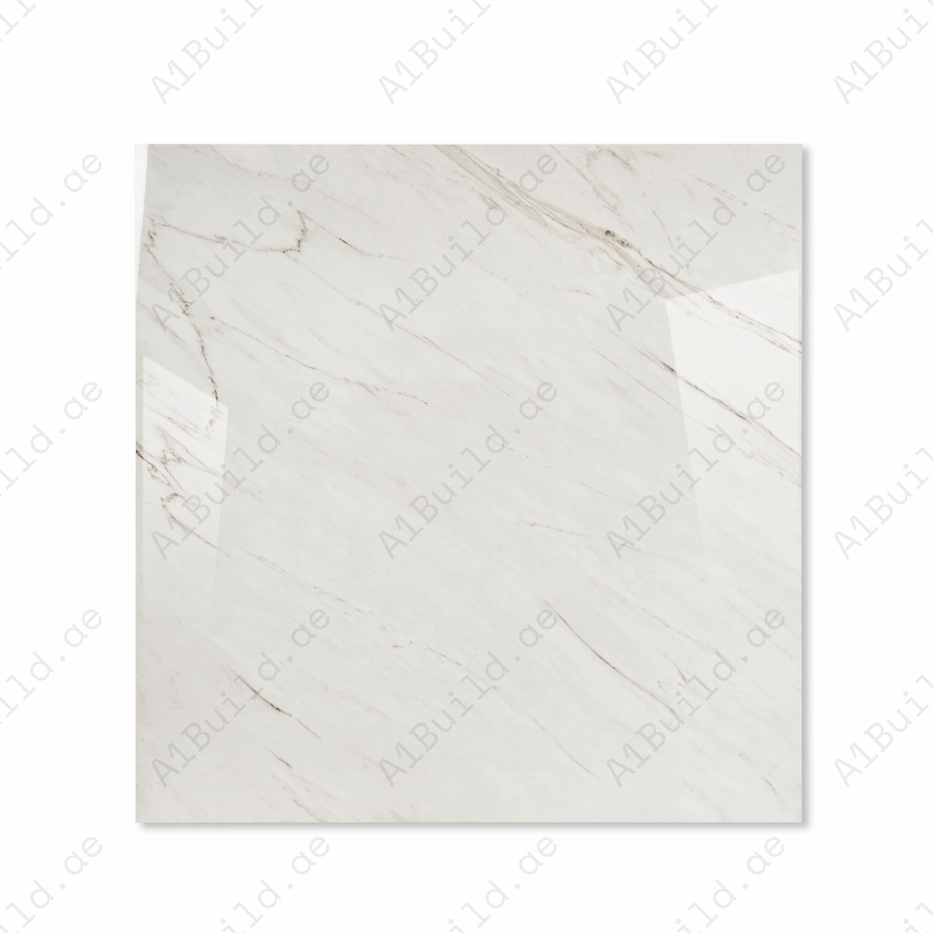 Top view of Cavallo cream white polished porcelain floor tile 120x120cm with warm brown amber marble veining