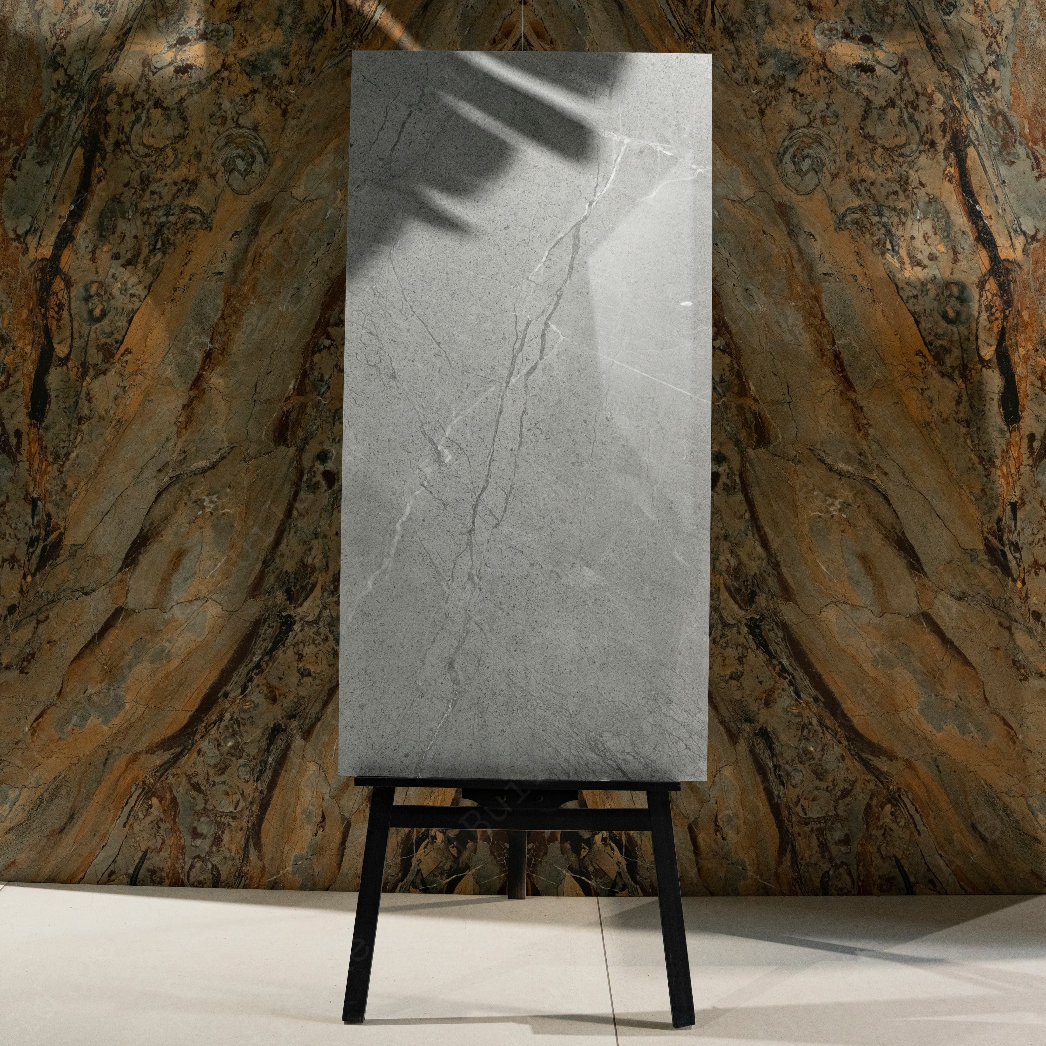 Venila Grey Glossy Porcelain Tile 60x120cm | Textured Stone Marble Look | Large Format Floor & Wall Tile UAE
