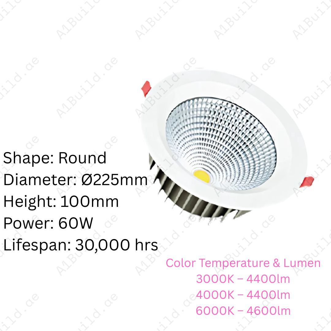 60W LED Downlight with up to 4600lm brightness, 90° beam angle & 30,000hrs lifespan. Energy-saving CREE LED recessed ceiling light for homes & offices.