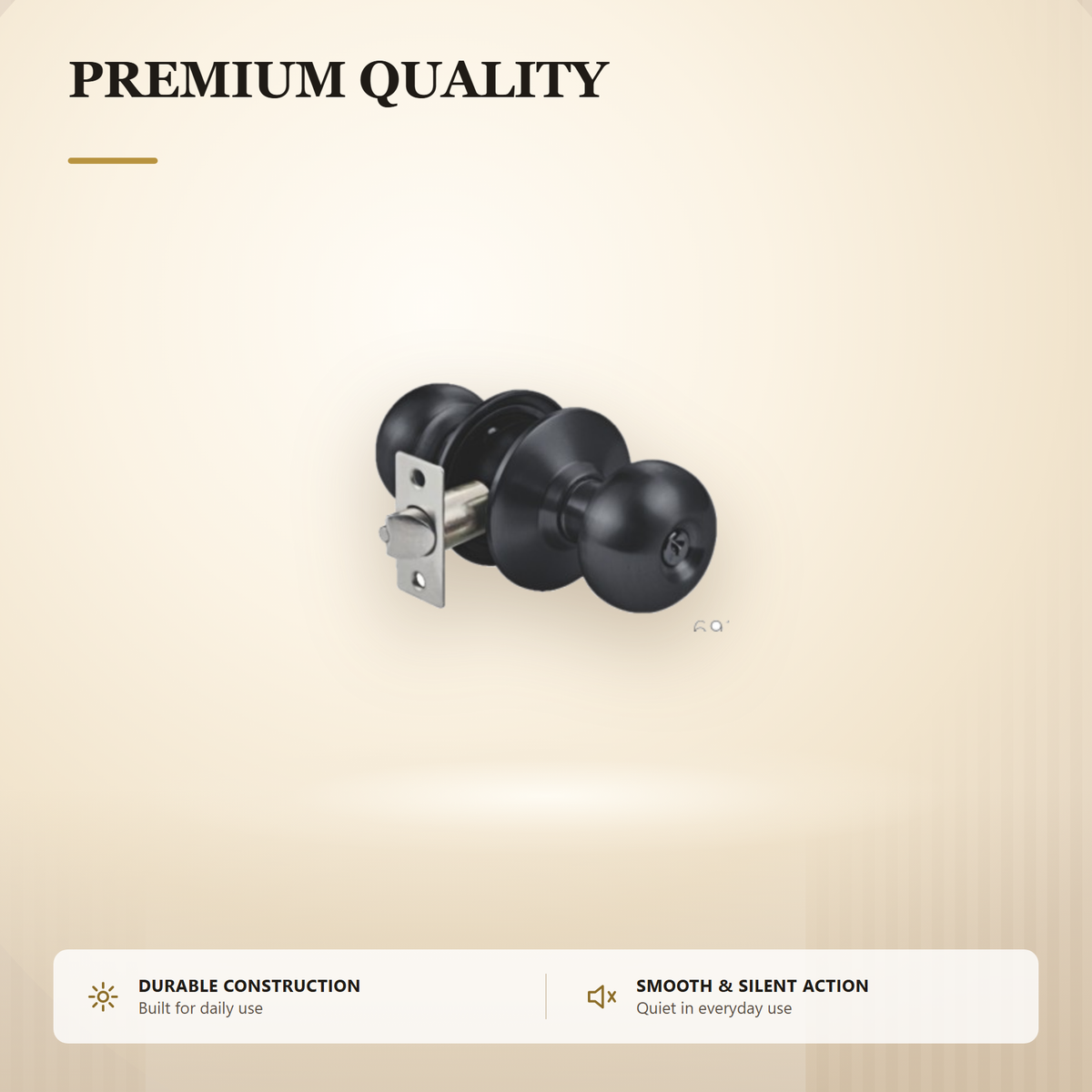 691.AD.BLK-L premium cylindrical knob lock from the Stainless Steel Door Lock Series. Backset 60 or 70 mm, fits doors 35 to 50 mm thick, 5-pin cylinder. Built for smooth, reliable everyday use.