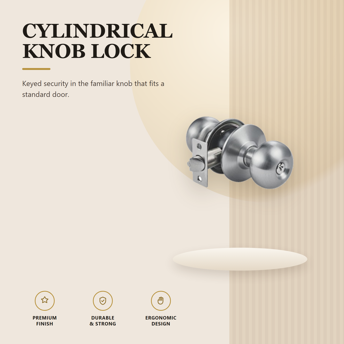 691.AD.SS-L premium cylindrical knob lock from the Stainless Steel Door Lock Series. Backset 60 or 70 mm, fits doors 35 to 50 mm thick, 5-pin cylinder. Built for smooth, reliable everyday use.