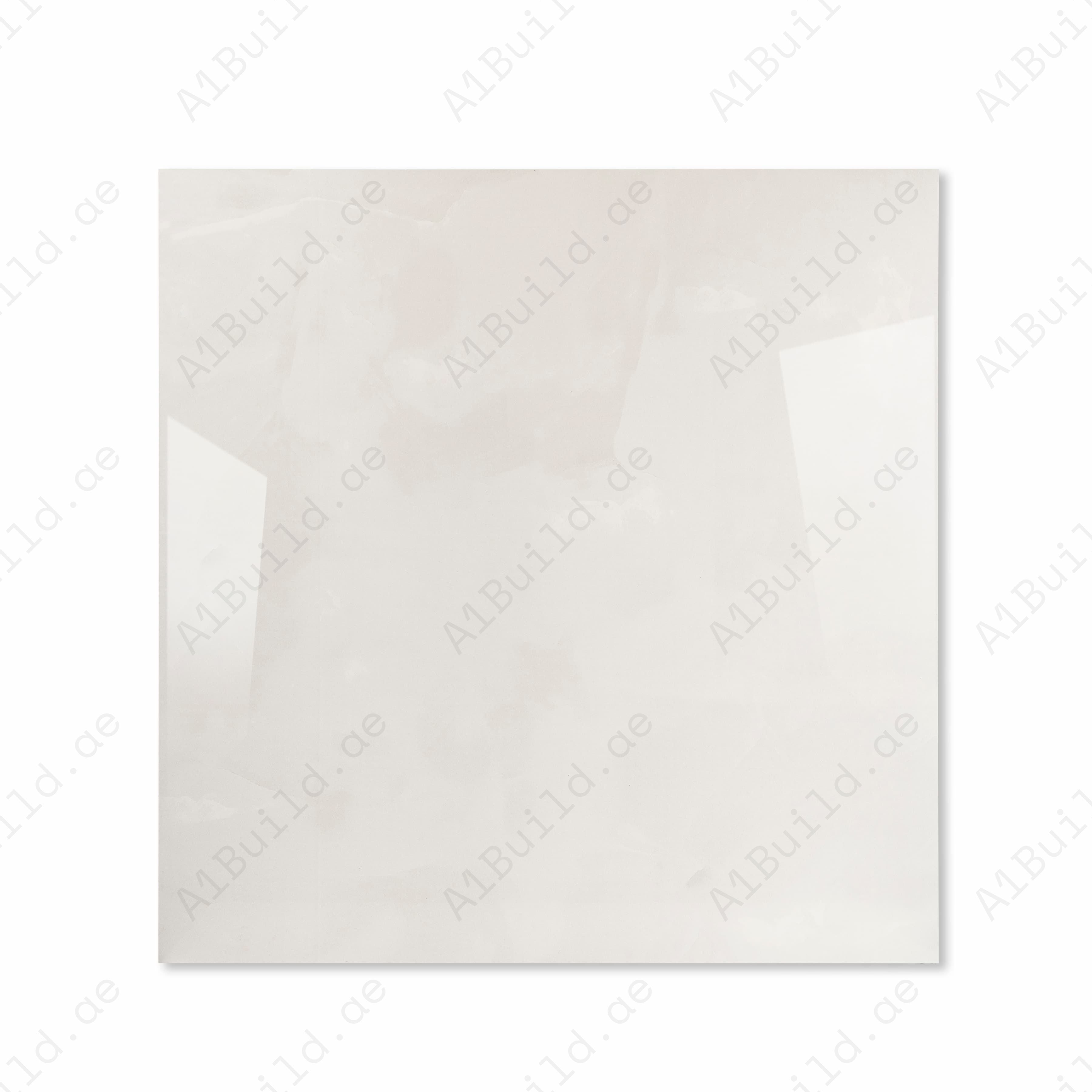 Top view of Onyx Helio New pure white onyx-effect porcelain tile with soft cloud movement and glossy finish